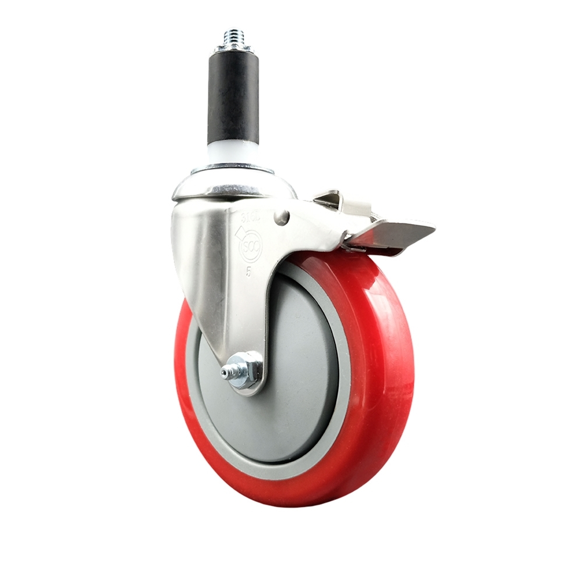 Service Caster, 5Inch x 1 1/4Inch Stem Caster, Wheel Diameter 5 in, Caster Type Swivel, Package (qty.) 1, Model SCC-SS316TTLEX20S514-PPUB-RED-114