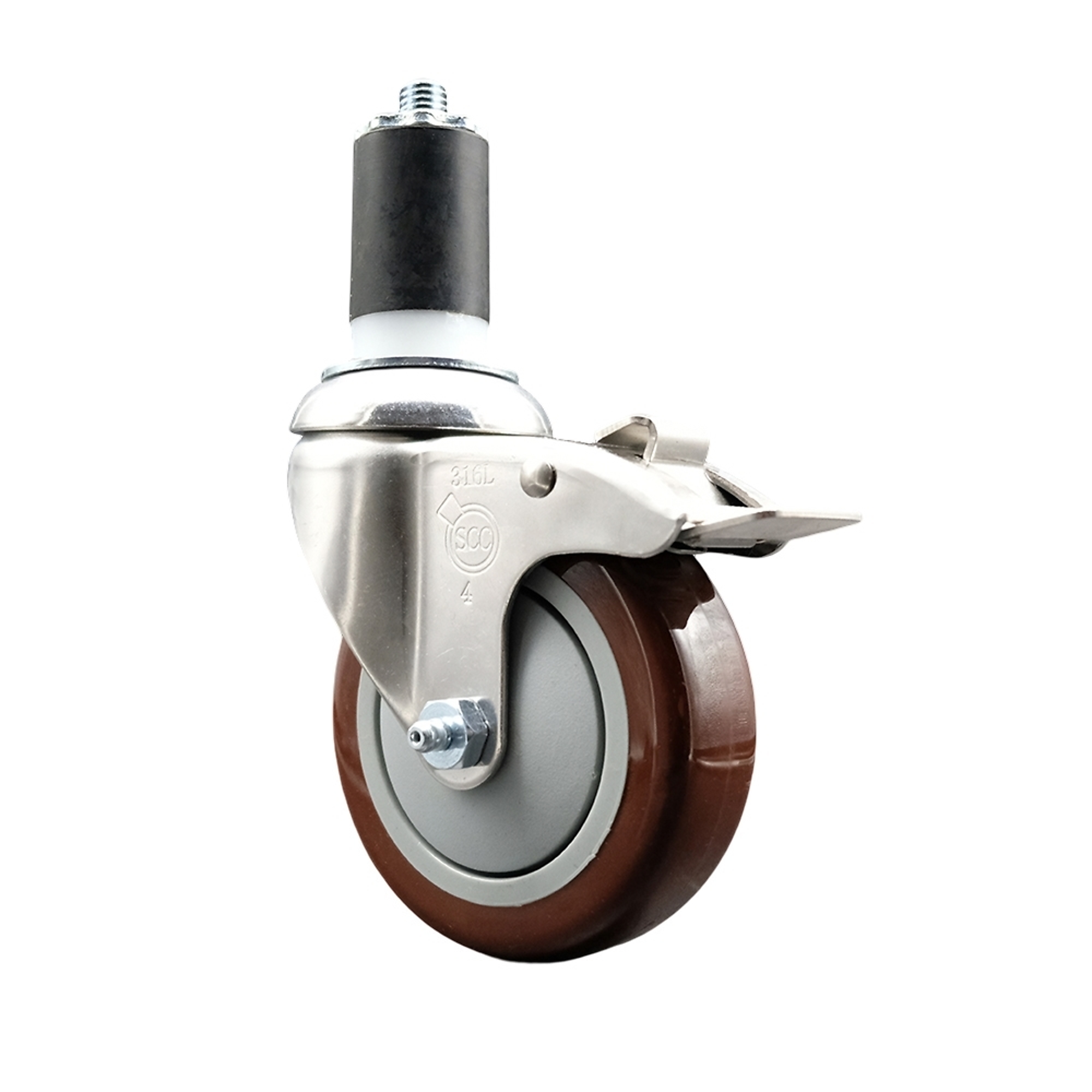 Service Caster, 4Inch x 1 1/4Inch Stem Caster, Wheel Diameter 4 in, Caster Type Swivel, Package (qty.) 1, Model SCC-SS316TTLEX20S414-PPUB-MRN-158