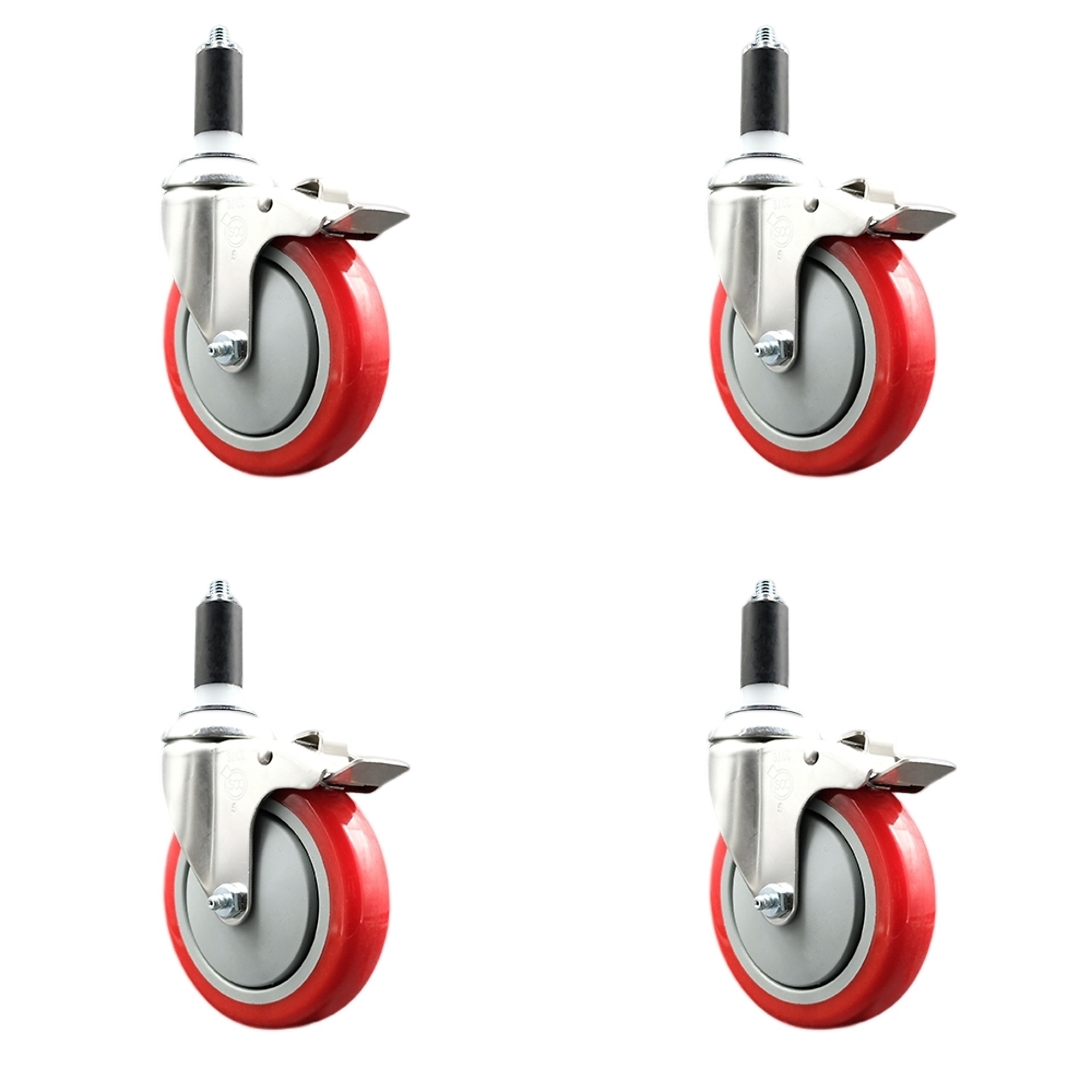 Service Caster, 5Inch x 1 1/4Inch Stem Casters, Wheel Diameter 5 in, Caster Type Swivel, Package (qty.) 4, Model SCC-SS316TTLEX20S514-PPUB-RED-138-4