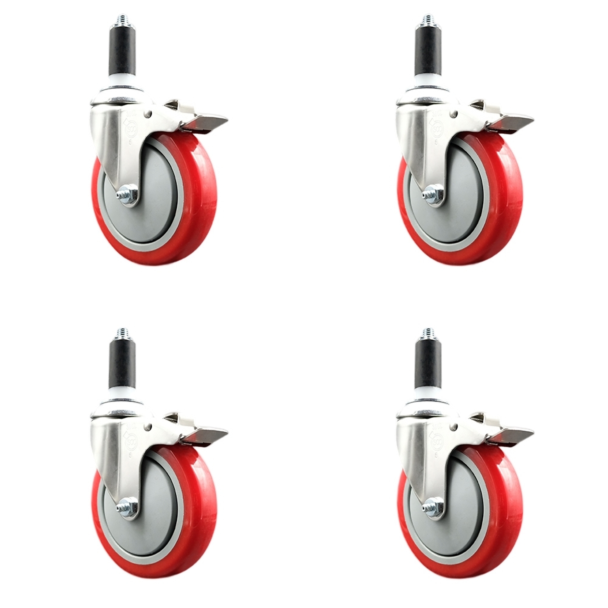 Service Caster, 5Inch x 1 1/4Inch Stem Casters, Wheel Diameter 5 in, Caster Type Swivel, Package (qty.) 4, Model SCC-SS316TTLEX20S514-PPUB-RED-114-4