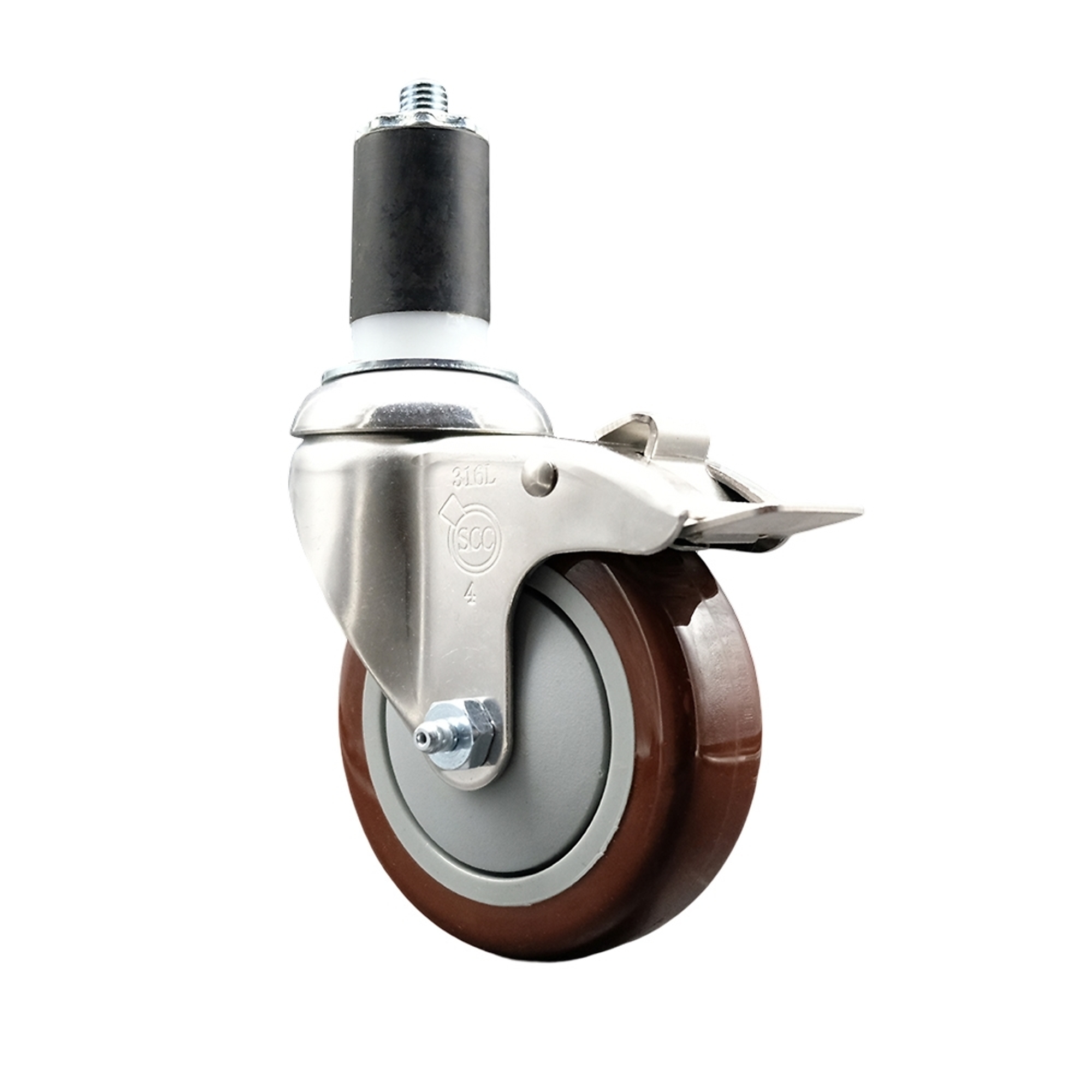 Service Caster, 4Inch x 1 1/4Inch Stem Caster, Wheel Diameter 4 in, Caster Type Swivel, Package (qty.) 1, Model SCC-SS316TTLEX20S414-PPUB-MRN-112