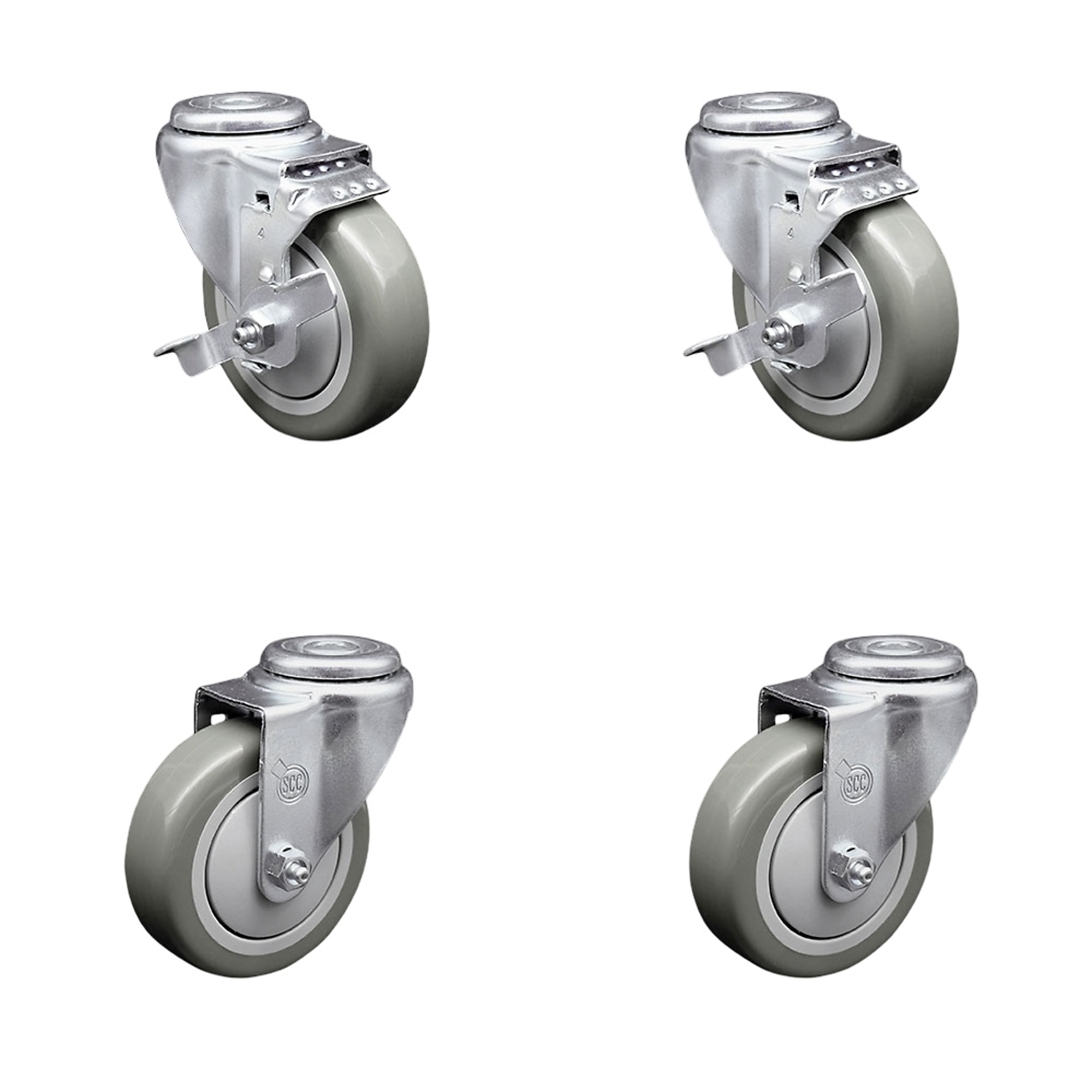 Service Caster, 4Inch x 1 1/4Inch Stem Casters, Wheel Diameter 4 in, Caster Type Swivel, Package (qty.) 4, Model SCC-SSBH20S414-PPUB-TLB-2-S-2