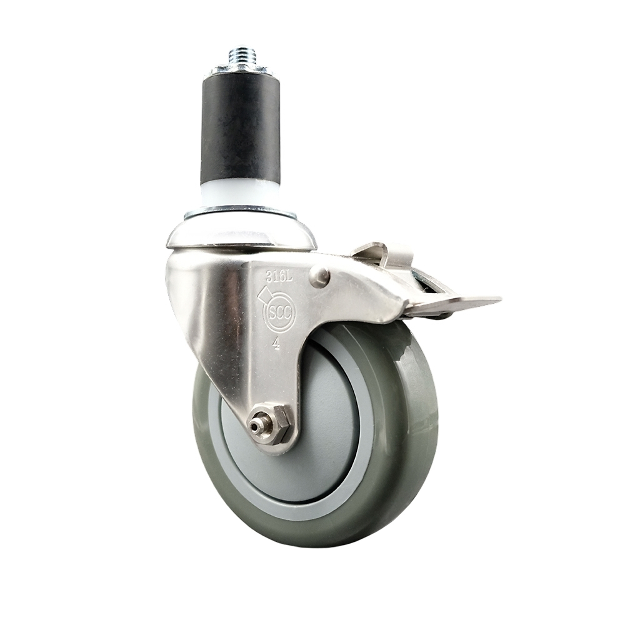 Service Caster, 4Inch x 1 1/4Inch Stem Caster, Wheel Diameter 4 in, Caster Type Swivel, Package (qty.) 1, Model SCC-SS316TTLEX20S414-PPUB-112