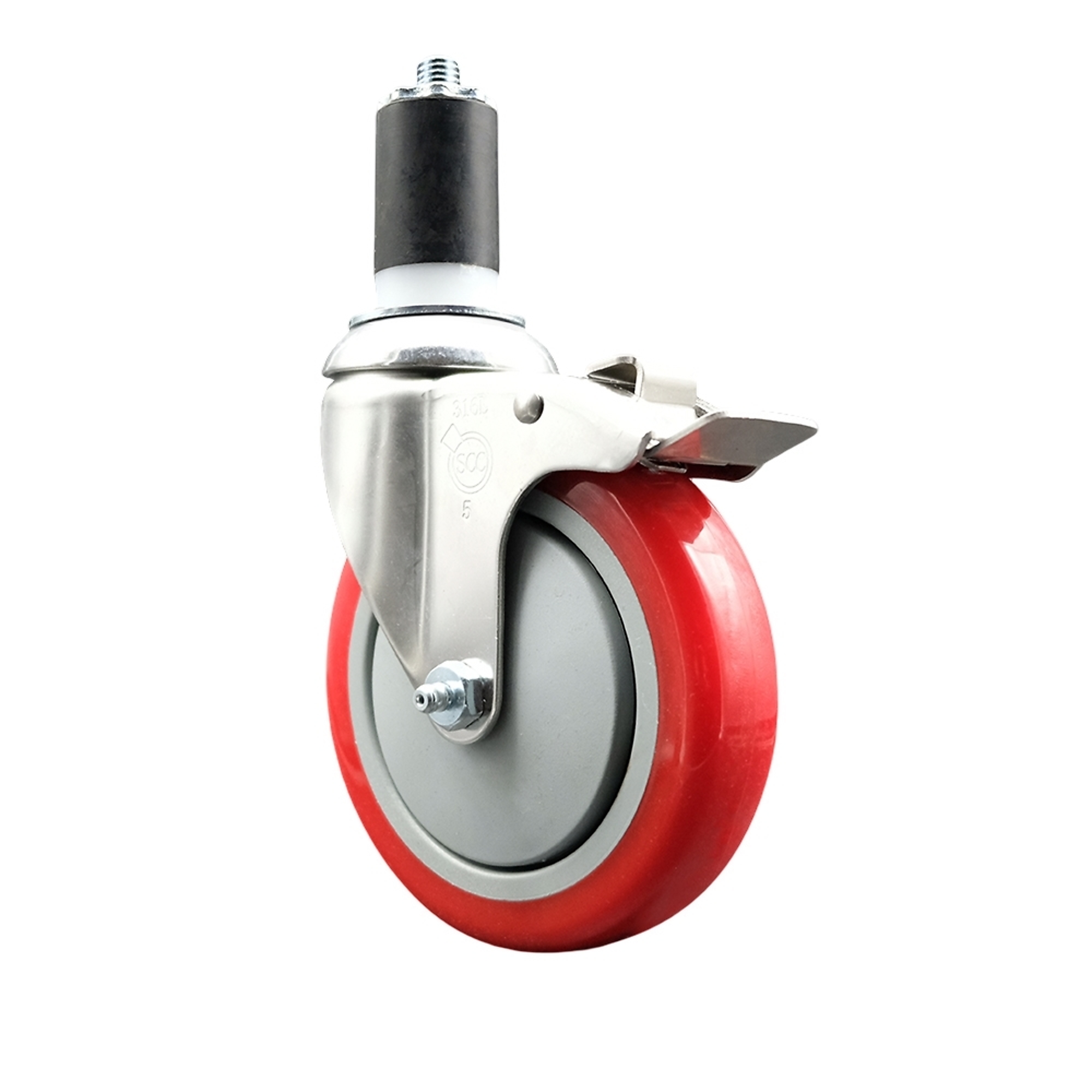 Service Caster, 5Inch x 1 1/4Inch Stem Caster, Wheel Diameter 5 in, Caster Type Swivel, Package (qty.) 1, Model SCC-SS316TTLEX20S514-PPUB-RED-112