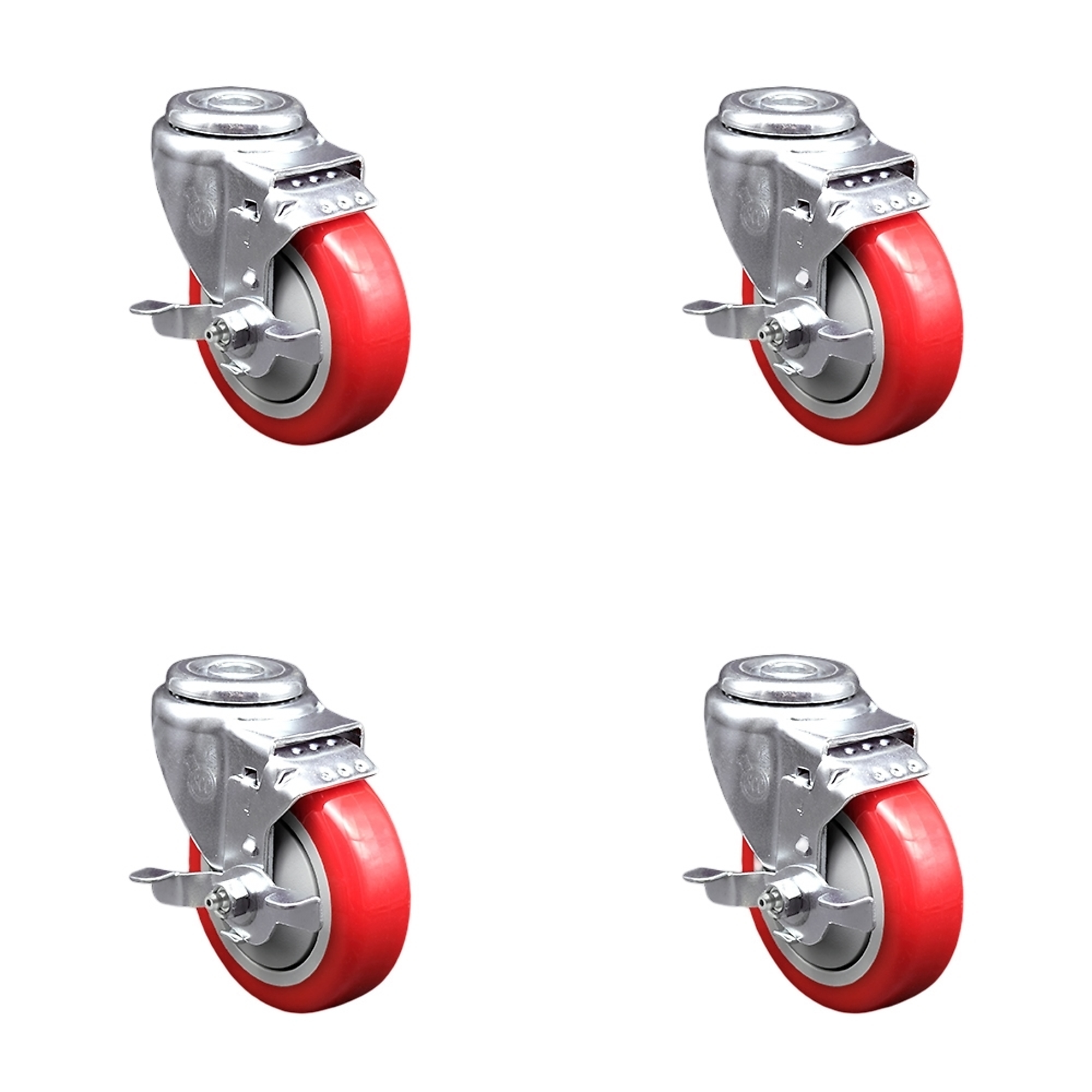 Service Caster, 4Inch x 1 1/4Inch Stem Casters, Wheel Diameter 4 in, Caster Type Swivel, Package (qty.) 4, Model SCC-SSBH20S414-PPUB-RED-TLB-4