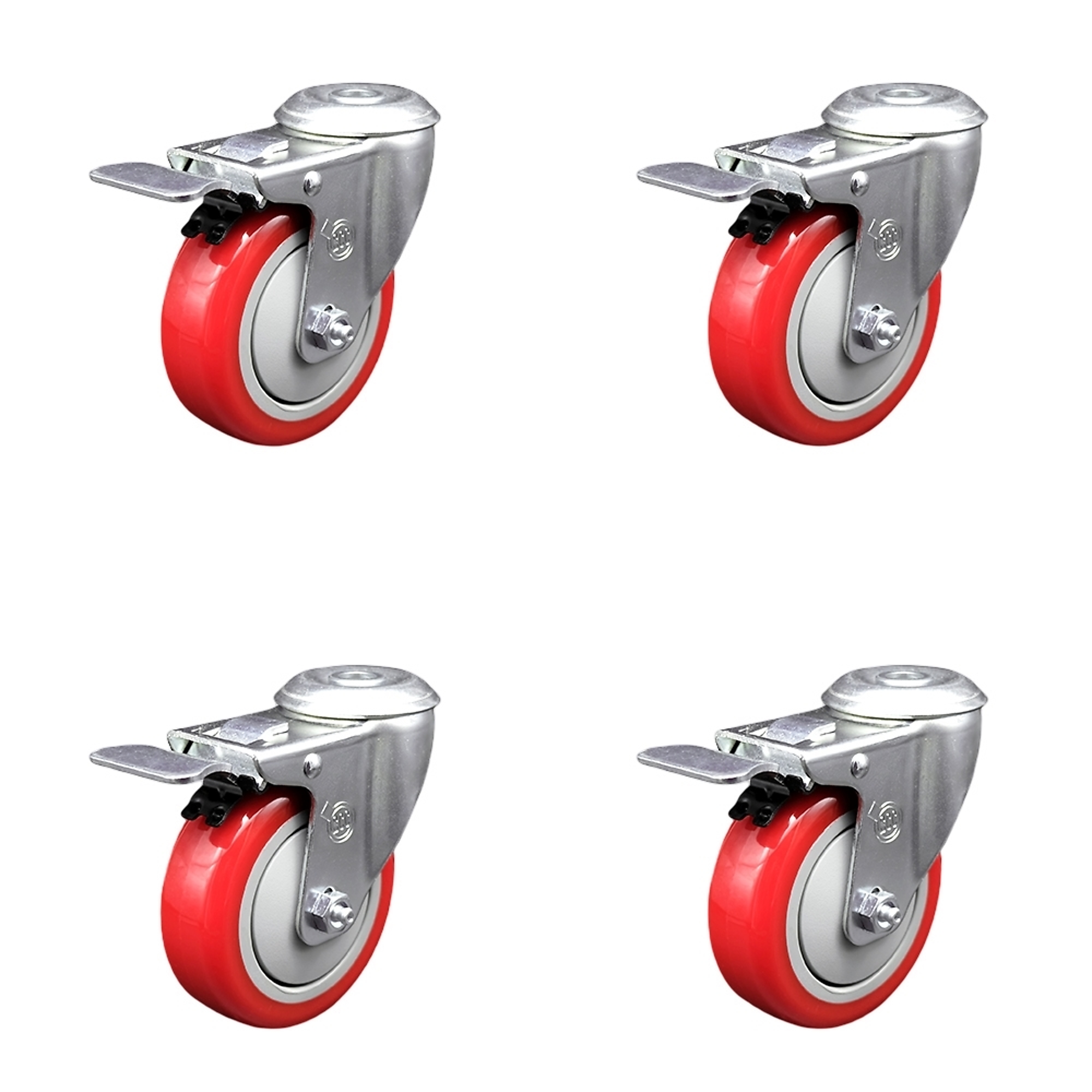 Service Caster, 4Inch x 1 1/4Inch Stem Casters, Wheel Diameter 4 in, Caster Type Swivel, Package (qty.) 4, Model SCC-SSBHTTL20S414-PPUB-RED-4