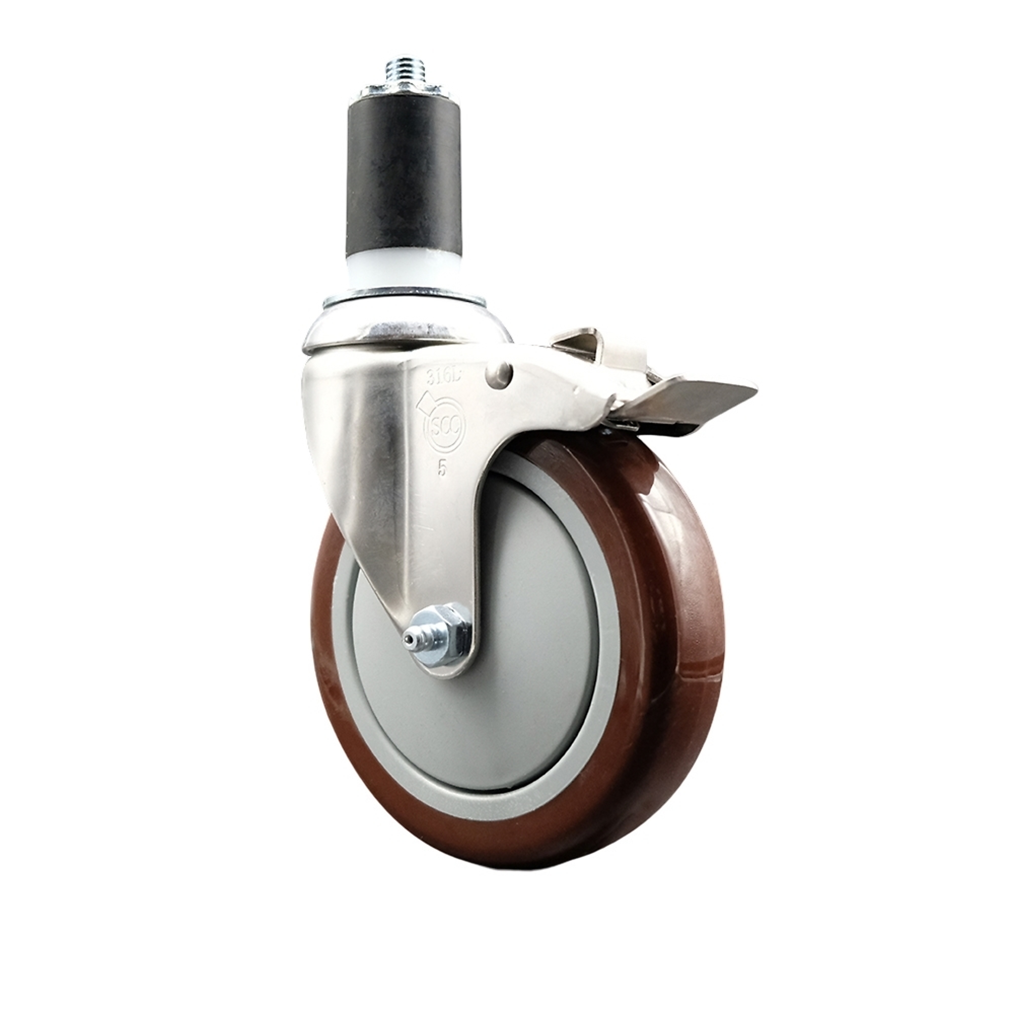 Service Caster, 5Inch x 1 1/4Inch Stem Caster, Wheel Diameter 5 in, Caster Type Swivel, Package (qty.) 1, Model SCC-SS316TTLEX20S514-PPUB-MRN-112