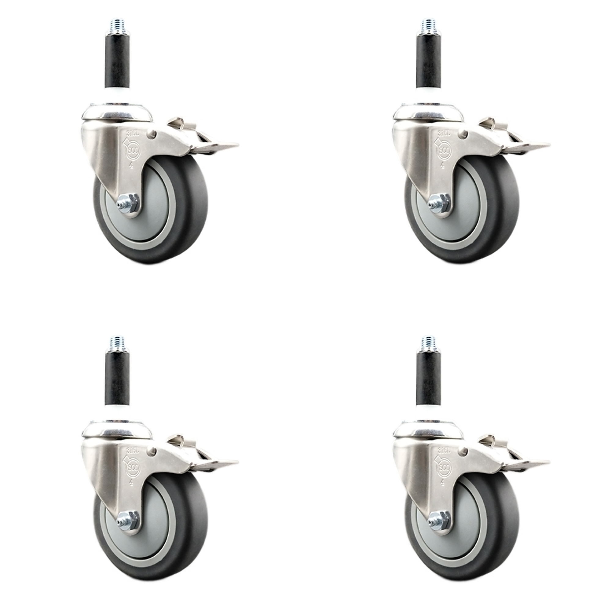 Service Caster, 4Inch x 1 1/4Inch Stem Casters, Wheel Diameter 4 in, Caster Type Swivel, Package (qty.) 4, Model SCC-SS316TTLEX20S414-TPRB-34-4