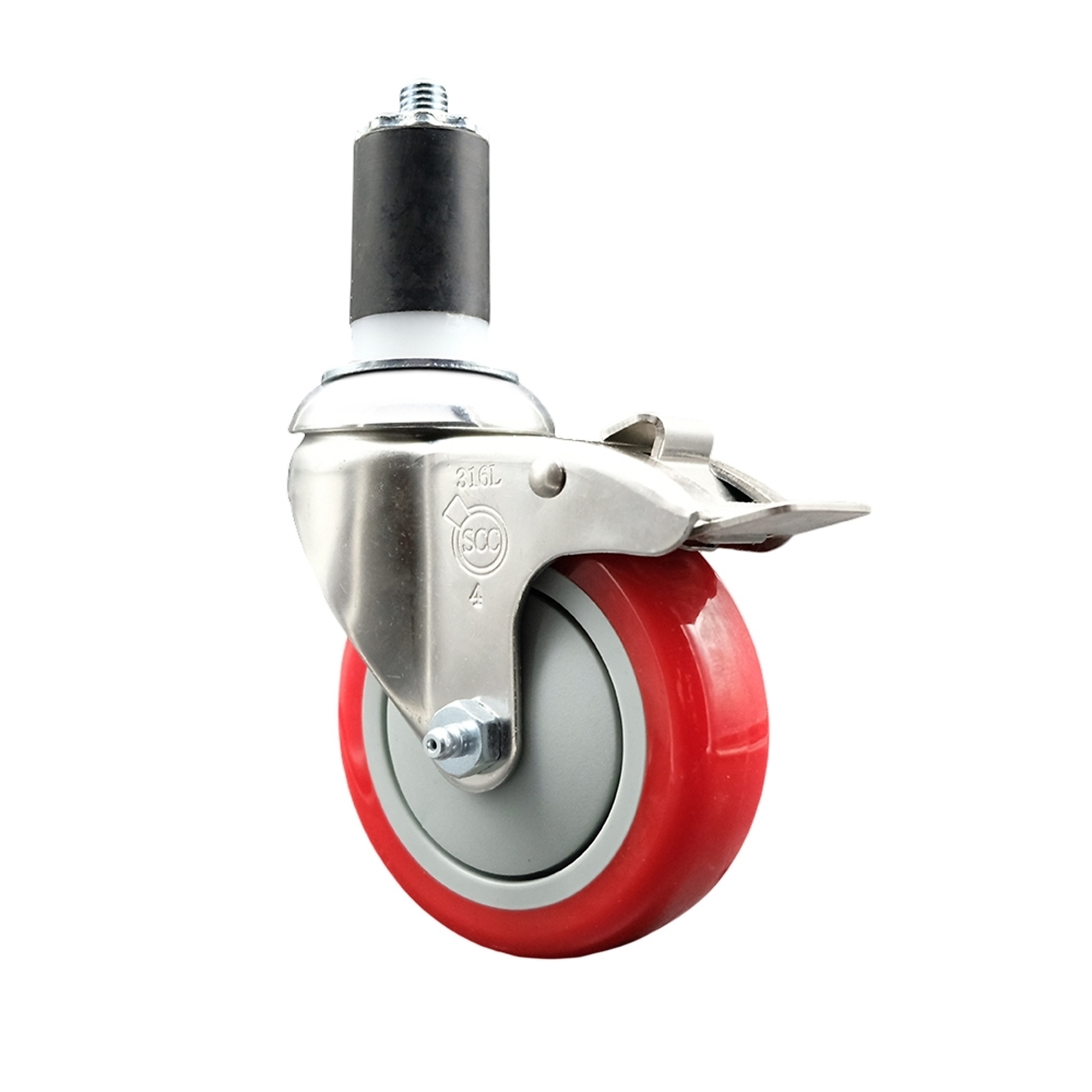 Service Caster, 4Inch x 1 1/4Inch Stem Caster, Wheel Diameter 4 in, Caster Type Swivel, Package (qty.) 1, Model SCC-SS316TTLEX20S414-PPUB-RED-112