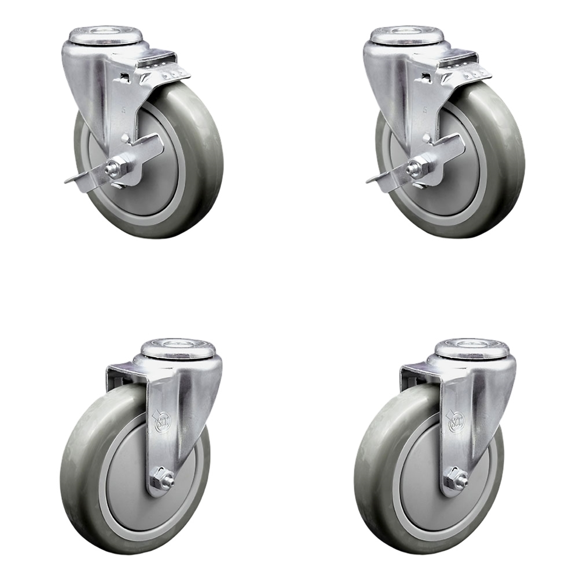 Service Caster, 5Inch x 1 1/4Inch Stem Casters, Wheel Diameter 5 in, Caster Type Swivel, Package (qty.) 4, Model SCC-SSBH20S514-PPUB-TLB-2-S-2