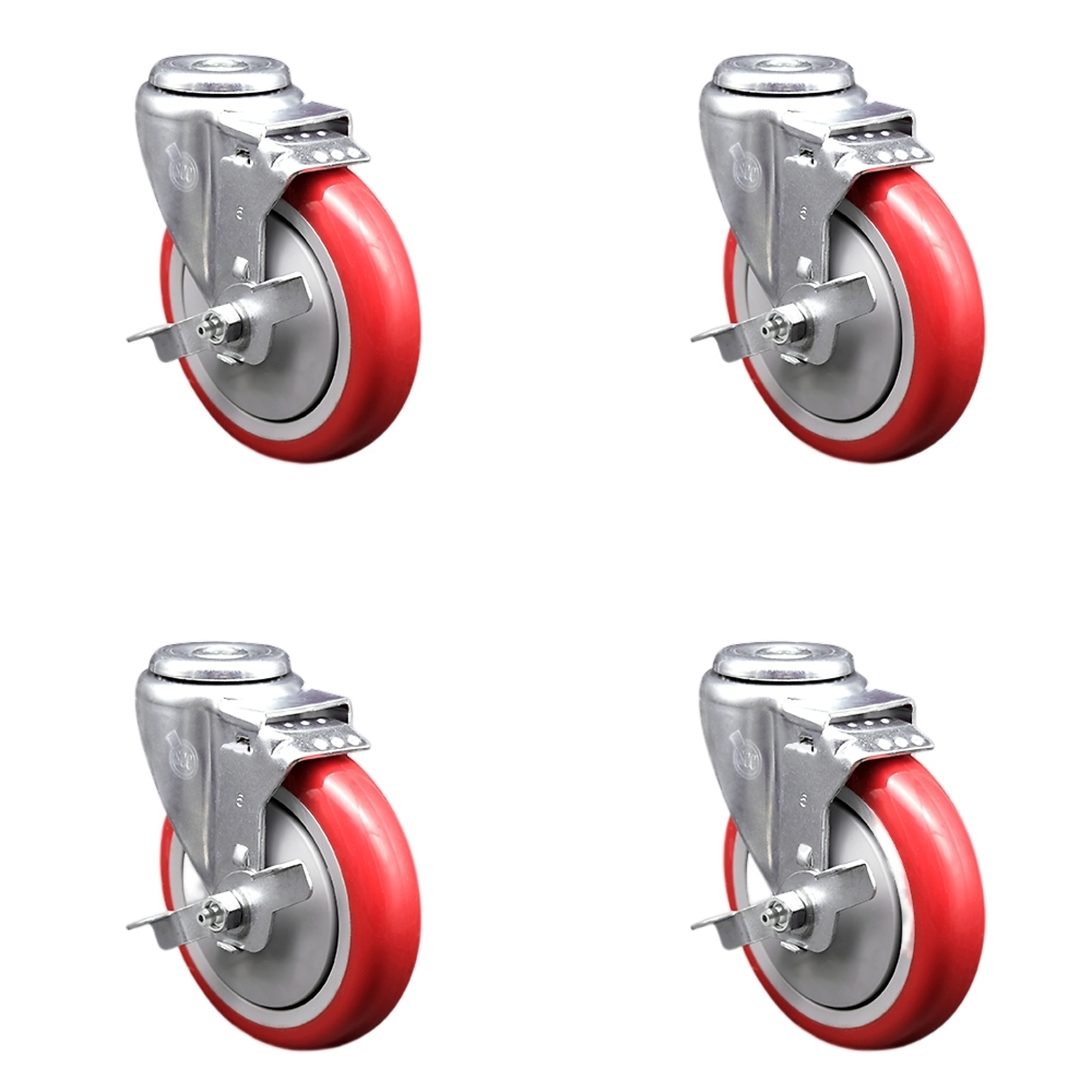 Service Caster, 5Inch x 1 1/4Inch Stem Casters, Wheel Diameter 5 in, Caster Type Swivel, Package (qty.) 4, Model SCC-SSBH20S514-PPUB-RED-TLB-4