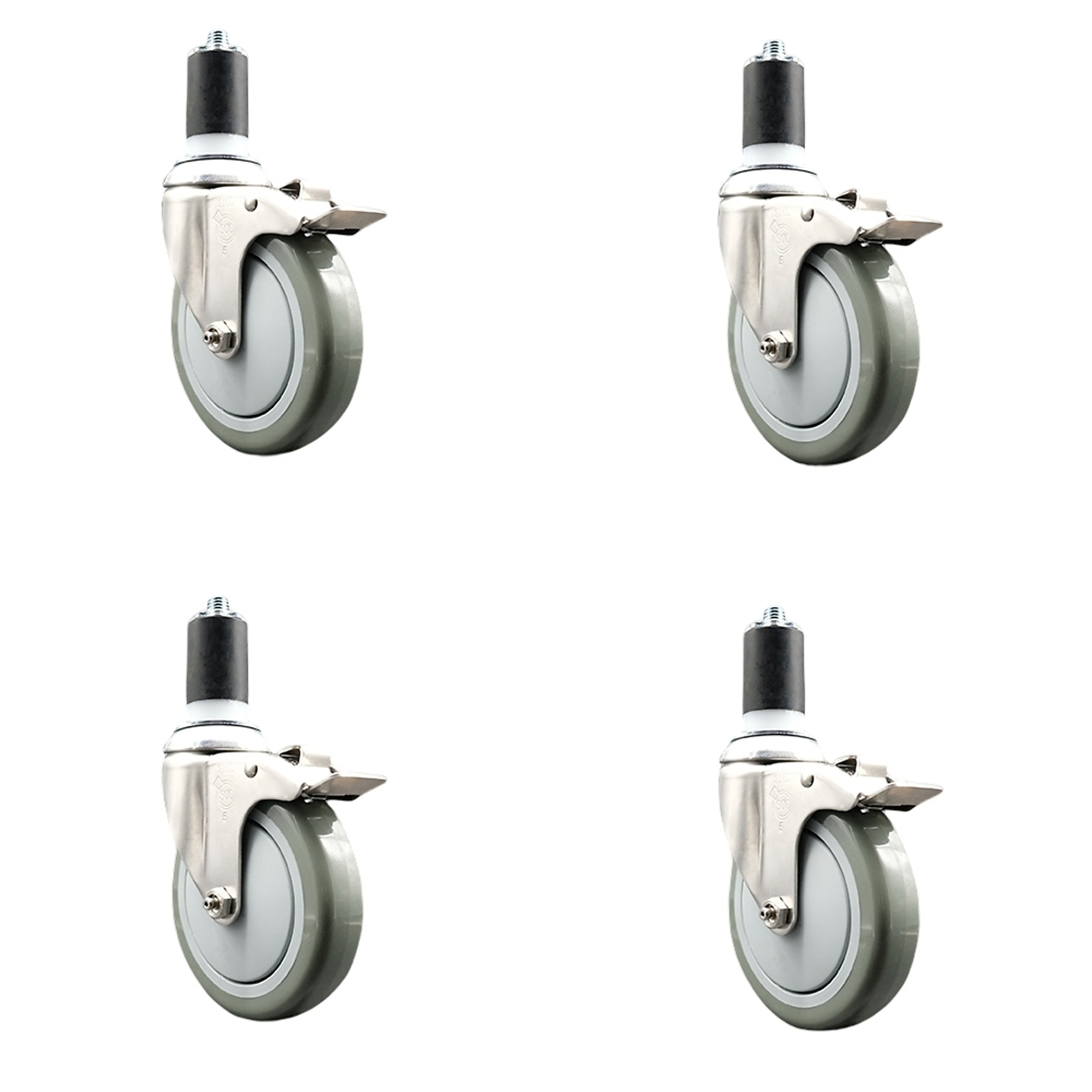 Service Caster, 5Inch x 1 1/4Inch Stem Casters, Wheel Diameter 5 in, Caster Type Swivel, Package (qty.) 4, Model SCC-SS316TTLEX20S514-PPUB-158-4