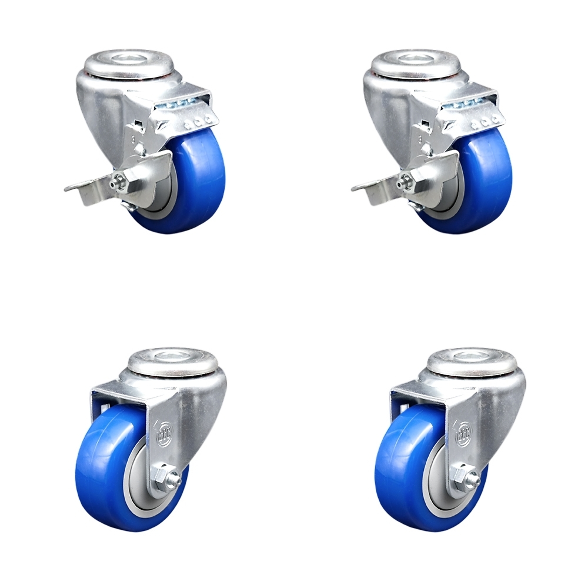 Service Caster, 3 1/2Inch x 1 1/4Inch Stem Casters, Wheel Diameter 3.5 in, Caster Type Swivel, Package (qty.) 4, Model SCC-SSBH20S3514-PPUB-BLUE-TLB-2