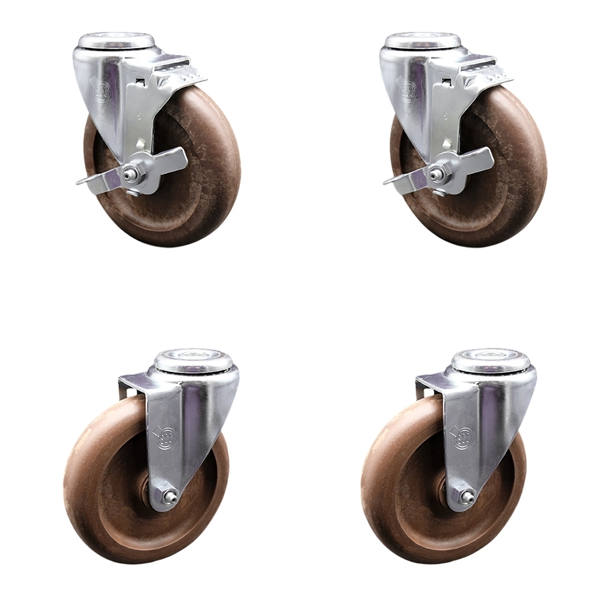 Service Caster, 5Inch x 1 1/4Inch Stem Casters, Wheel Diameter 5 in, Caster Type Swivel, Package (qty.) 4, Model SCC-SSBH20S514-GFNSHT-2-TLB-2