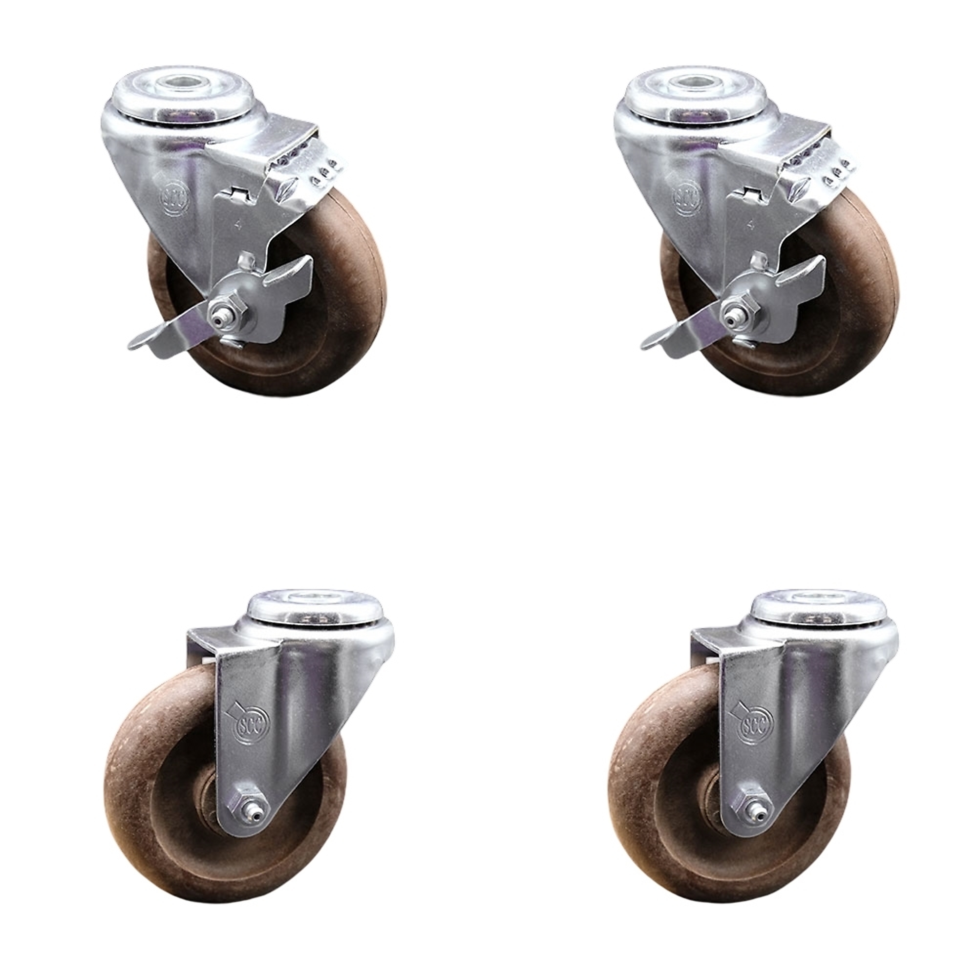 Service Caster, 4Inch x 1 1/4Inch Stem Casters, Wheel Diameter 4 in, Caster Type Swivel, Package (qty.) 4, Model SCC-SSBH20S414-GFNSHT-2-TLB-2