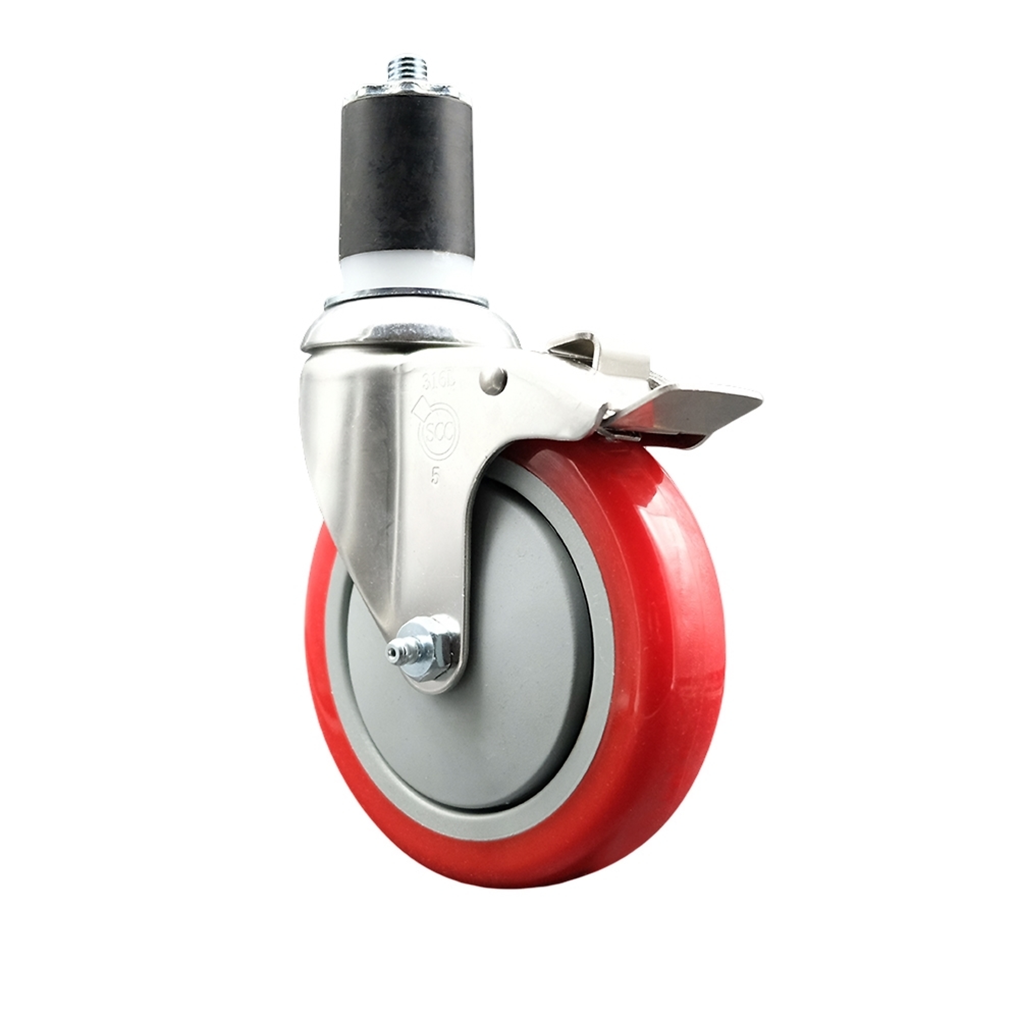 Service Caster, 5Inch x 1 1/4Inch Stem Caster, Wheel Diameter 5 in, Caster Type Swivel, Package (qty.) 1, Model SCC-SS316TTLEX20S514-PPUB-RED-178