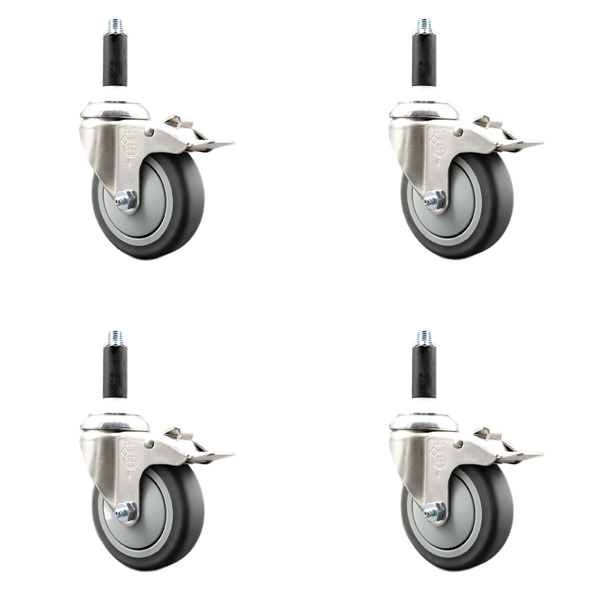 Service Caster, 4Inch x 1 1/4Inch Stem Casters, Wheel Diameter 4 in, Caster Type Swivel, Package (qty.) 4, Model SCC-SS316TTLEX20S414-TPRB-78-4