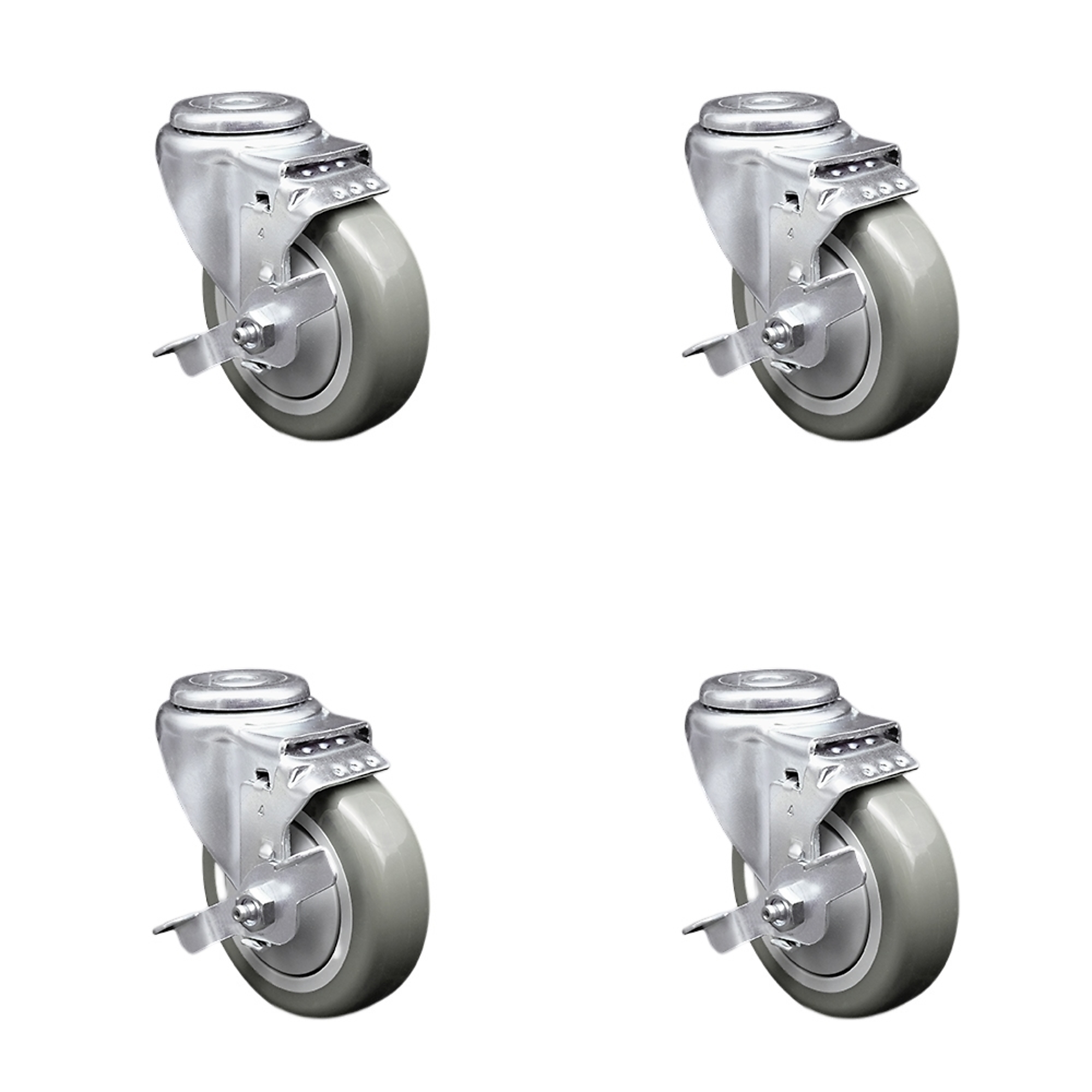 Service Caster, 4Inch x 1 1/4Inch Stem Casters, Wheel Diameter 4 in, Caster Type Swivel, Package (qty.) 4, Model SCC-SSBH20S414-PPUB-TLB-4