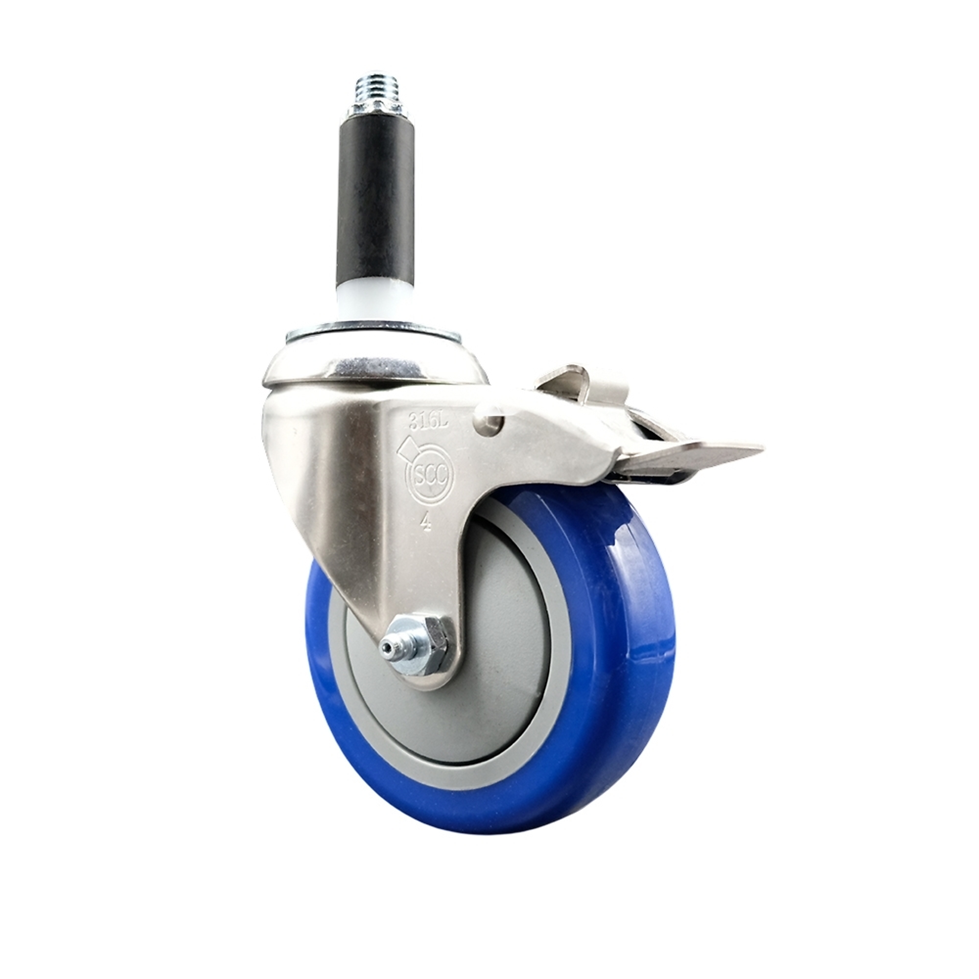 Service Caster, 4Inch x 1 1/4Inch Stem Caster, Wheel Diameter 4 in, Caster Type Swivel, Package (qty.) 1, Model SCC-SS316TTLEX20S414-PPUB-BLUE-34