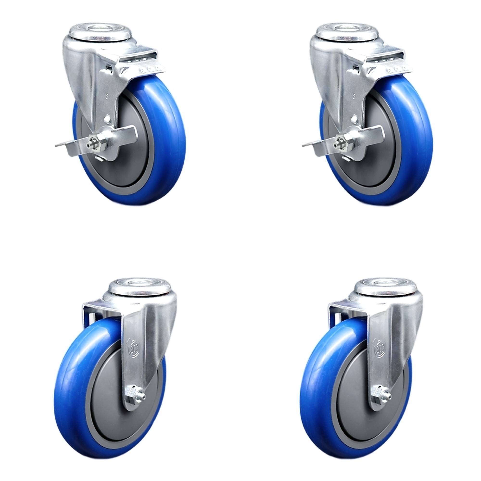 Service Caster, 5Inch x 1 1/4Inch Stem Casters, Wheel Diameter 5 in, Caster Type Swivel, Package (qty.) 4, Model SCC-SSBH20S514-PPUB-BLUE-TLB-2-S-2