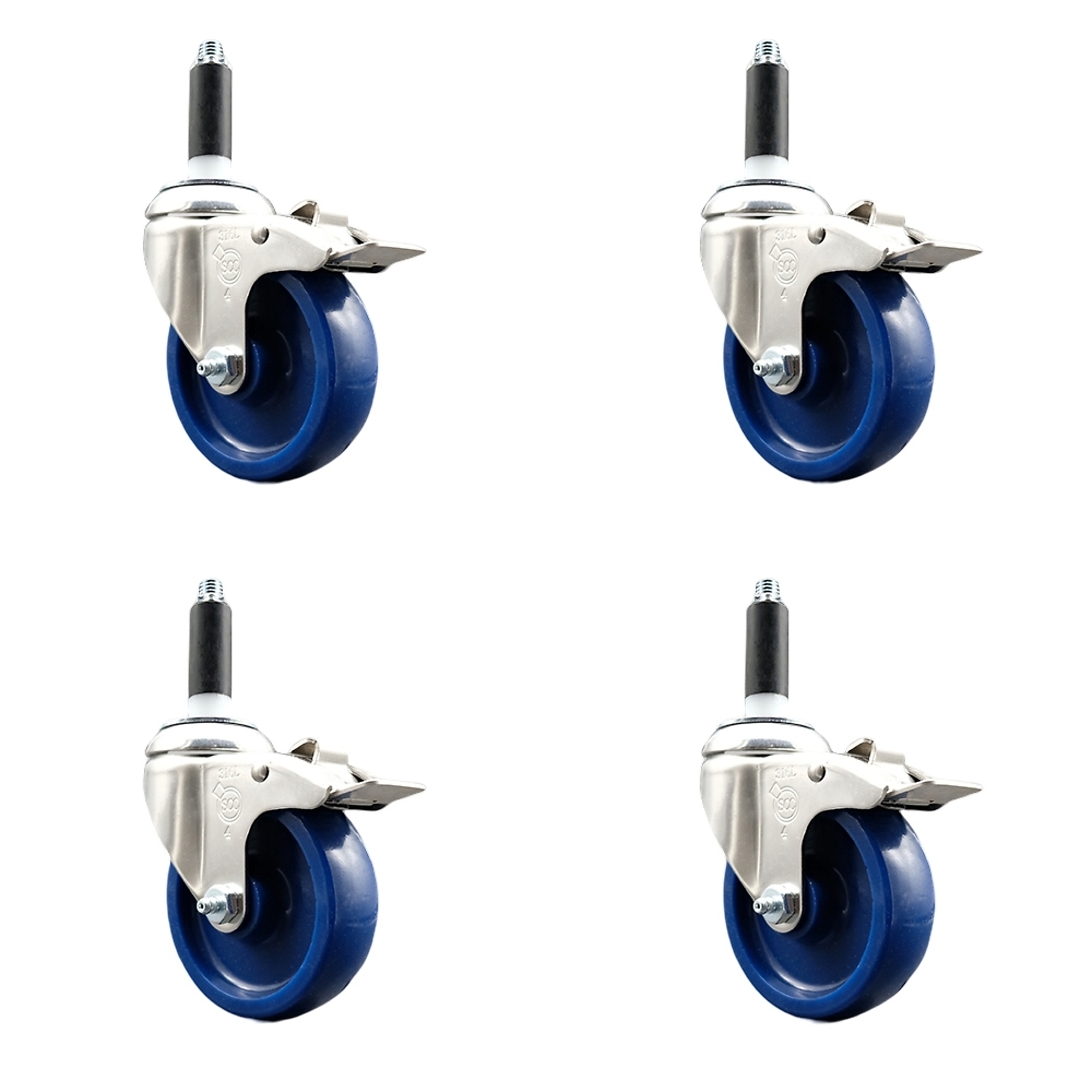 Service Caster, 4Inch x 1 1/4Inch Stem Casters, Wheel Diameter 4 in, Caster Type Swivel, Package (qty.) 4, Model SCC-SS316TTLEX20S414-SPUS-34-4