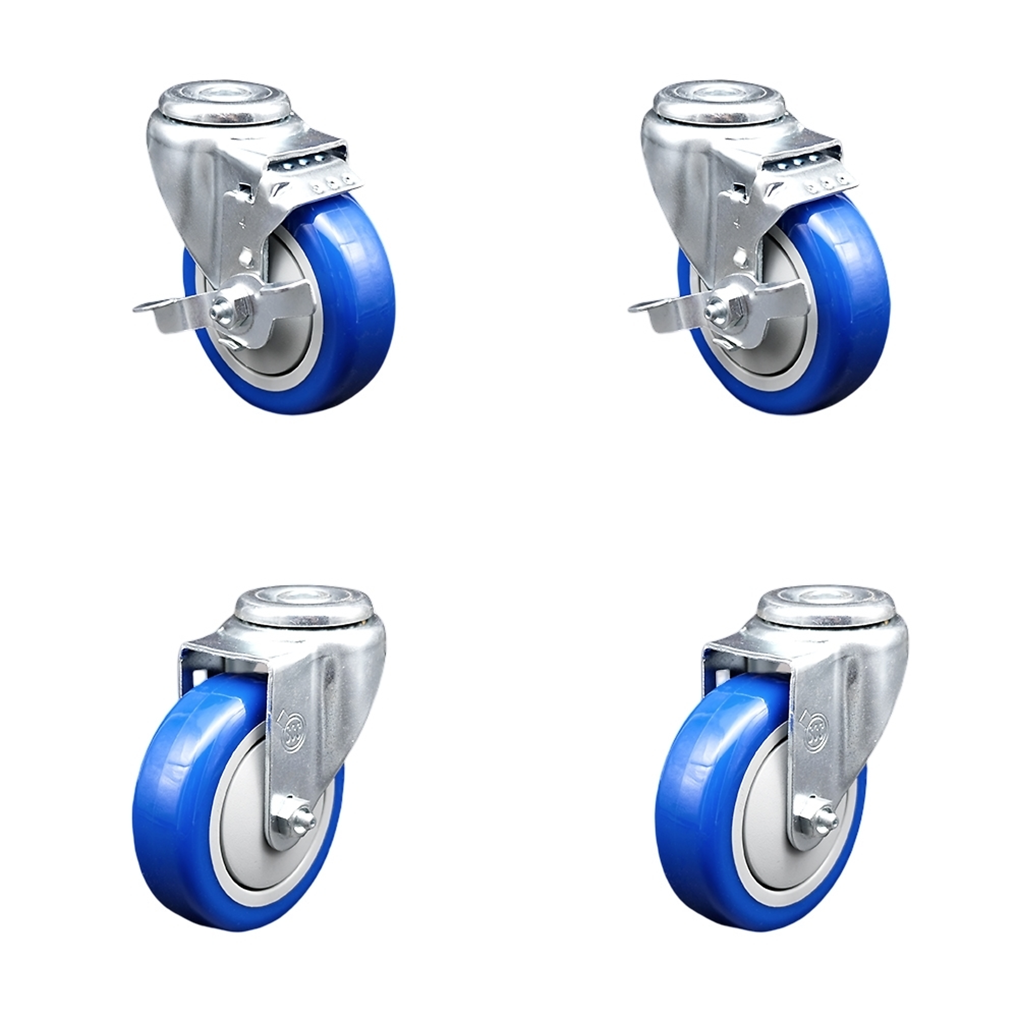 Service Caster, 4Inch x 1 1/4Inch Stem Casters, Wheel Diameter 4 in, Caster Type Swivel, Package (qty.) 4, Model SCC-SSBH20S414-PPUB-BLUE-TLB-2-S-2