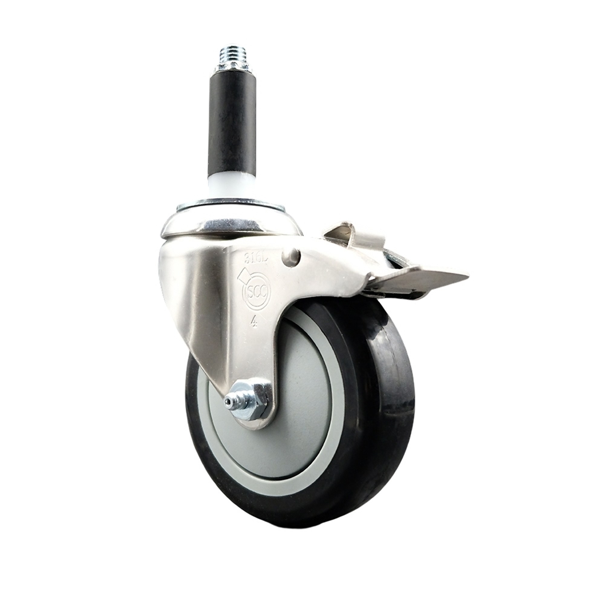 Service Caster, 4Inch x 1 1/4Inch Stem Caster, Wheel Diameter 4 in, Caster Type Swivel, Package (qty.) 1, Model SCC-SS316TTLEX20S414-PPUB-BLK-34