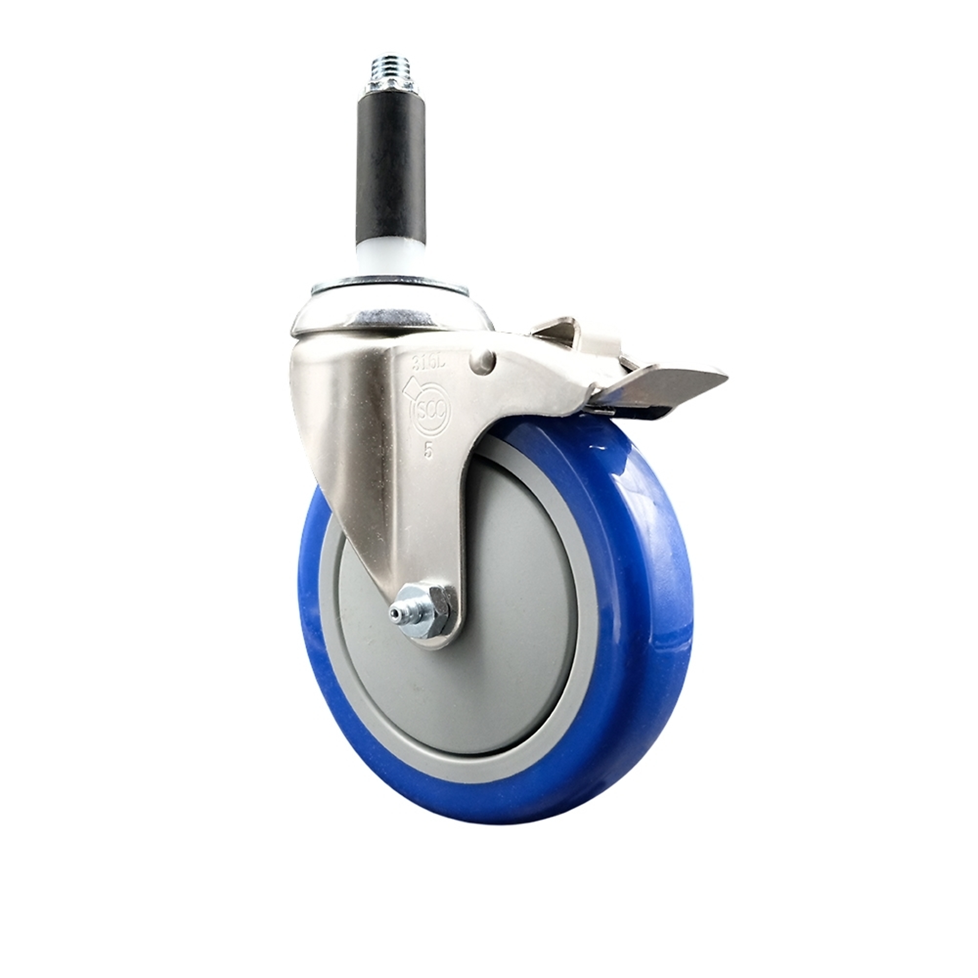 Service Caster, 5Inch x 1 1/4Inch Stem Caster, Wheel Diameter 5 in, Caster Type Swivel, Package (qty.) 1, Model SCC-SS316TTLEX20S514-PPUB-BLUE-34