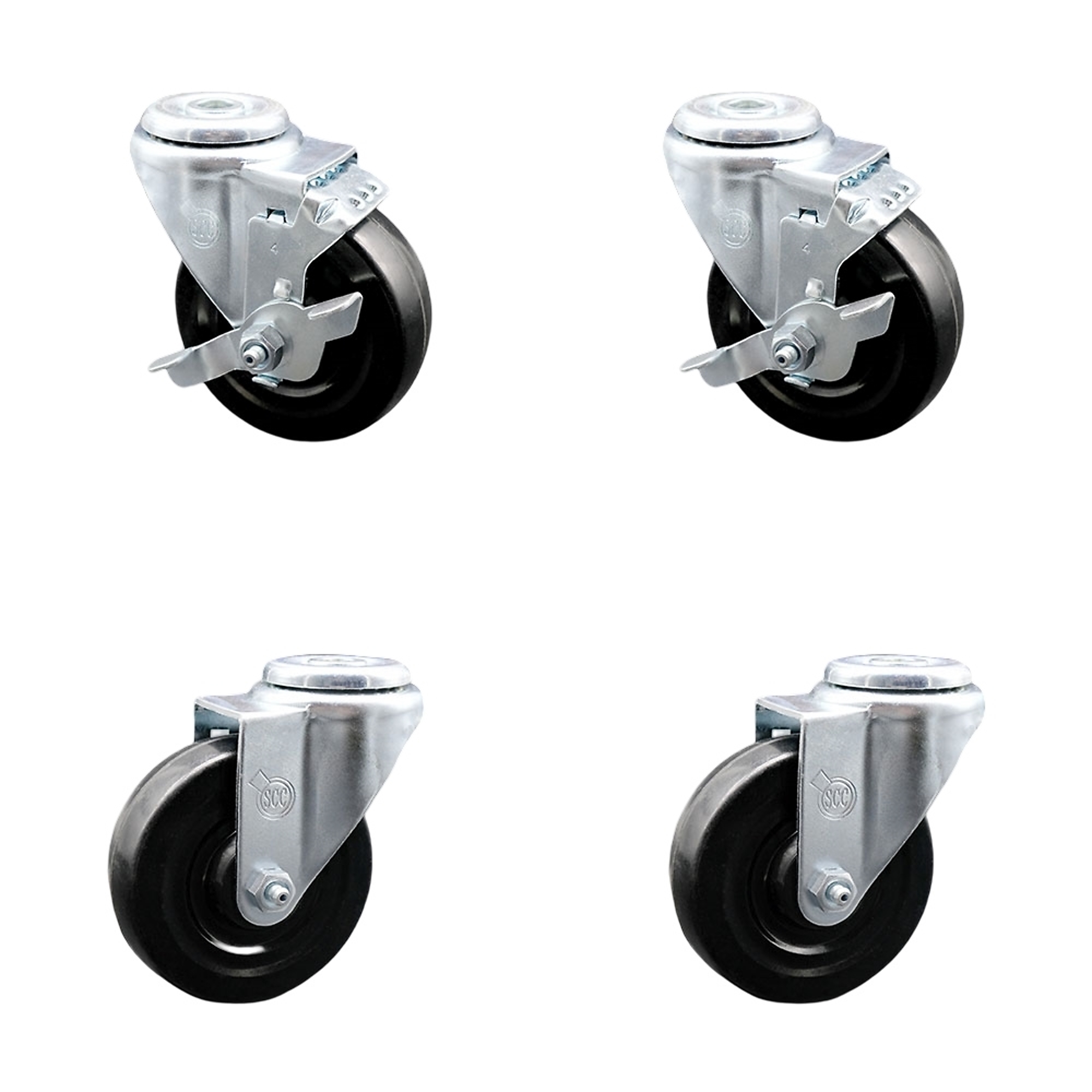 Service Caster, 4Inch x 1 1/4Inch Stem Casters, Wheel Diameter 4 in, Caster Type Swivel, Package (qty.) 4, Model SCC-SSBH20S414-HRS-2-TLB-2