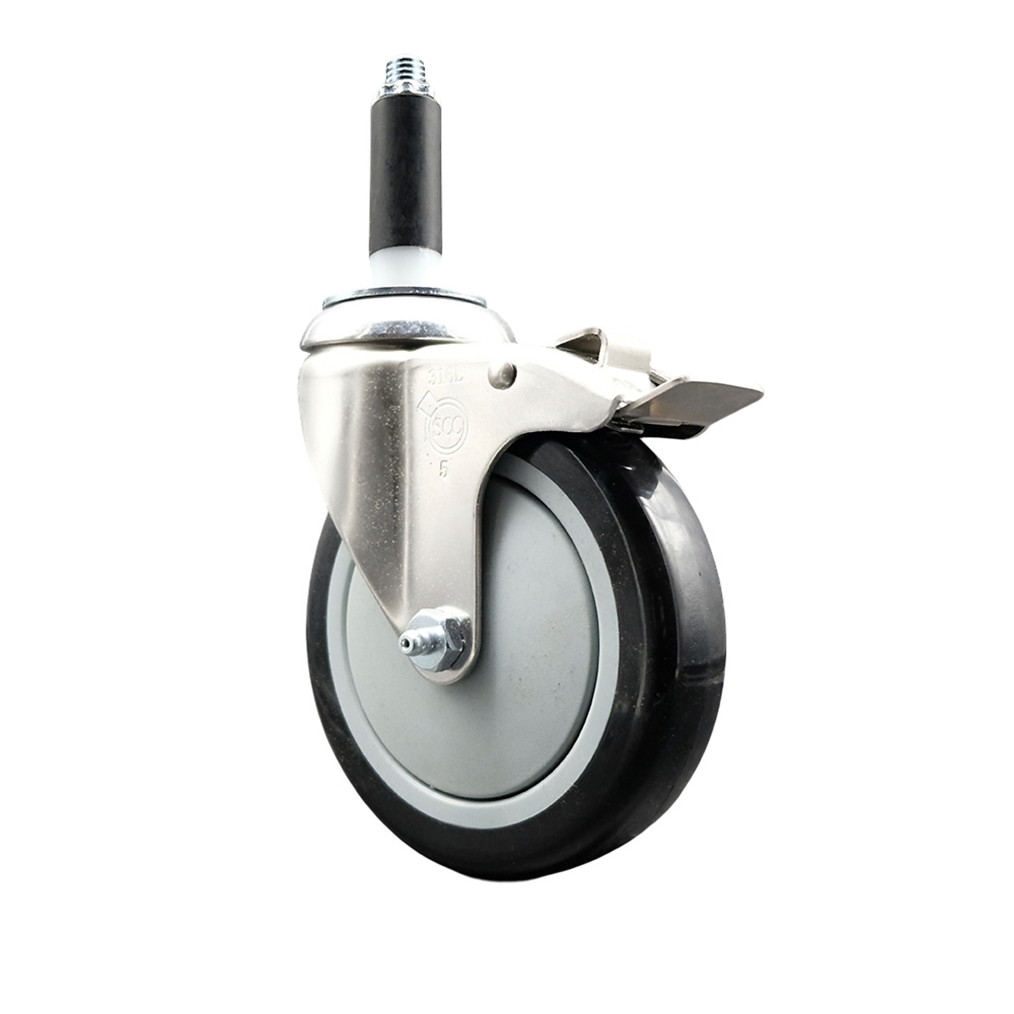 Service Caster, 5Inch x 1 1/4Inch Stem Caster, Wheel Diameter 5 in, Caster Type Swivel, Package (qty.) 1, Model SCC-SS316TTLEX20S514-PPUB-BLK-34