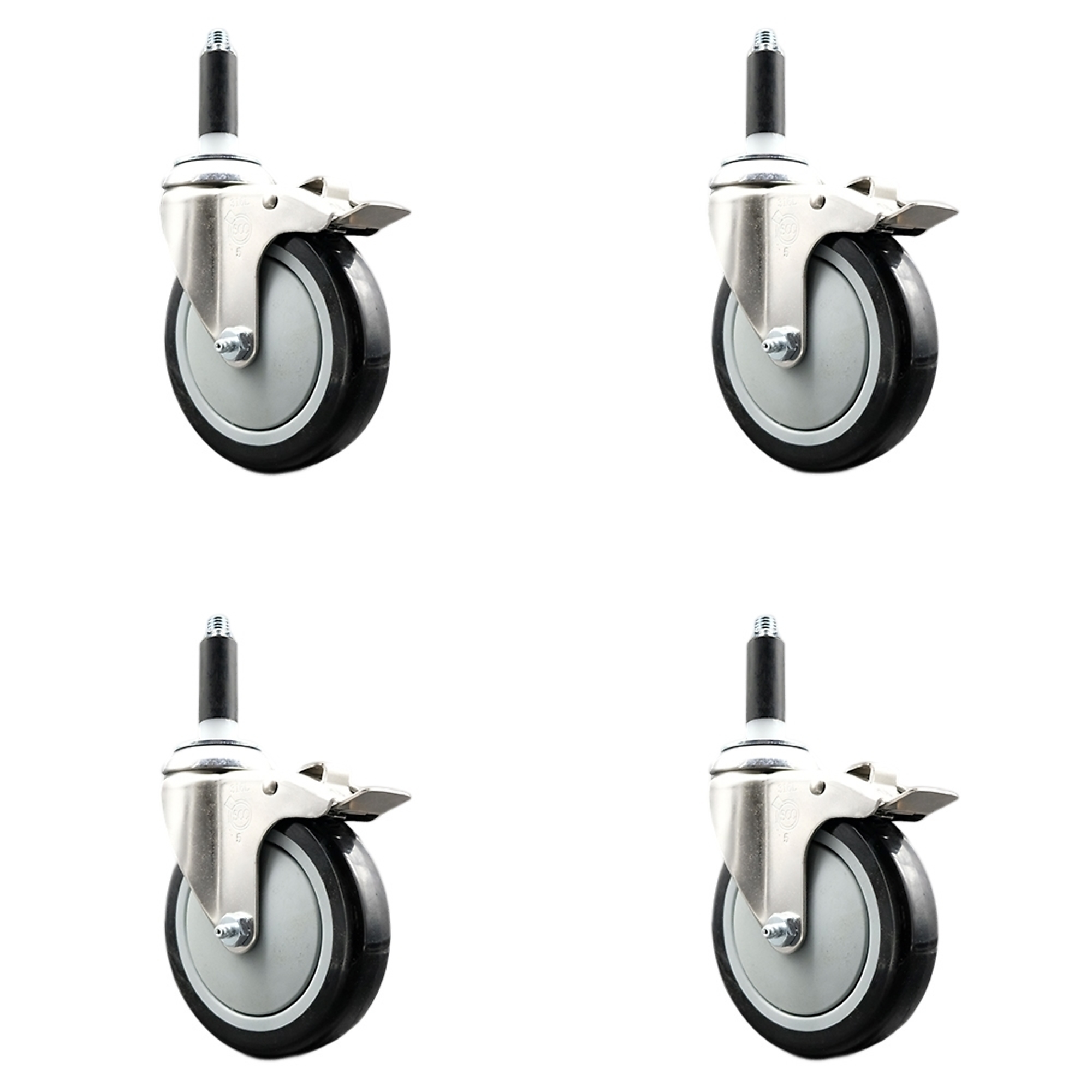 Service Caster, 5Inch x 1 1/4Inch Stem Casters, Wheel Diameter 5 in, Caster Type Swivel, Package (qty.) 4, Model SCC-SS316TTLEX20S514-PPUB-BLK-34-4