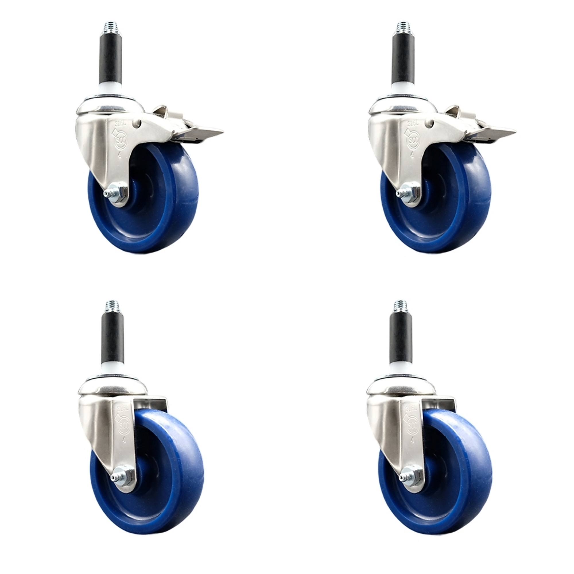 Service Caster, 4Inch x 1 1/4Inch Stem Casters, Wheel Diameter 4 in, Caster Type Swivel, Package (qty.) 4, Model SCC-SS316TTLEX20S414-SPUS-2-S-2-34