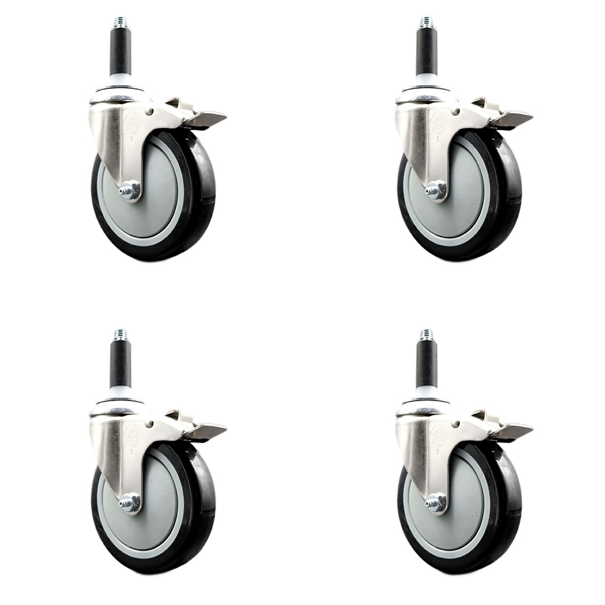 Service Caster, 5Inch x 1 1/4Inch Stem Casters, Wheel Diameter 5 in, Caster Type Swivel, Package (qty.) 4, Model SCC-SS316TTLEX20S514-PPUB-BLK-78-4