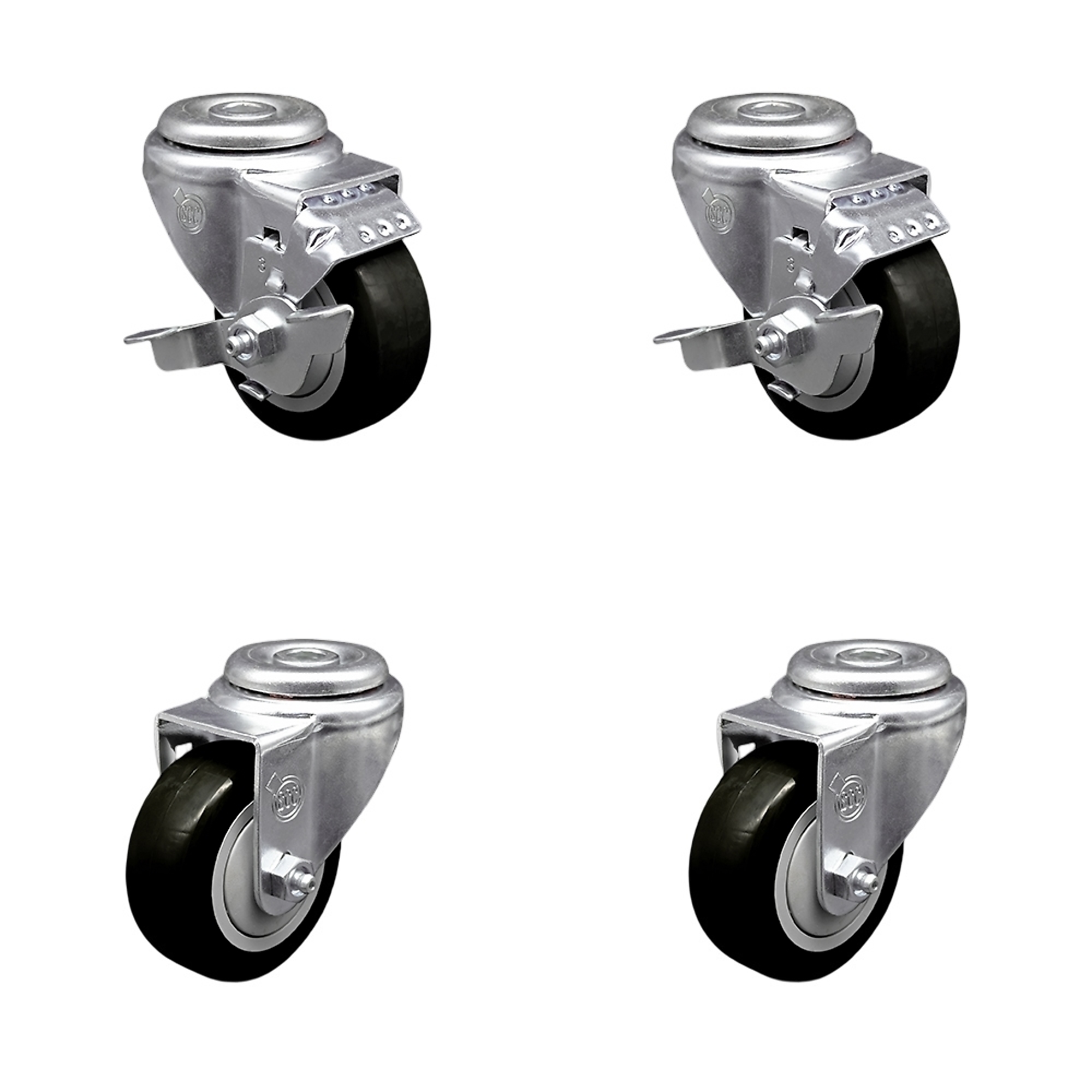 Service Caster, 3Inch x 1 1/4Inch Stem Casters, Wheel Diameter 3 in, Caster Type Swivel, Package (qty.) 4, Model SCC-SSBH20S314-PPUB-BLK-TLB-2-S-2