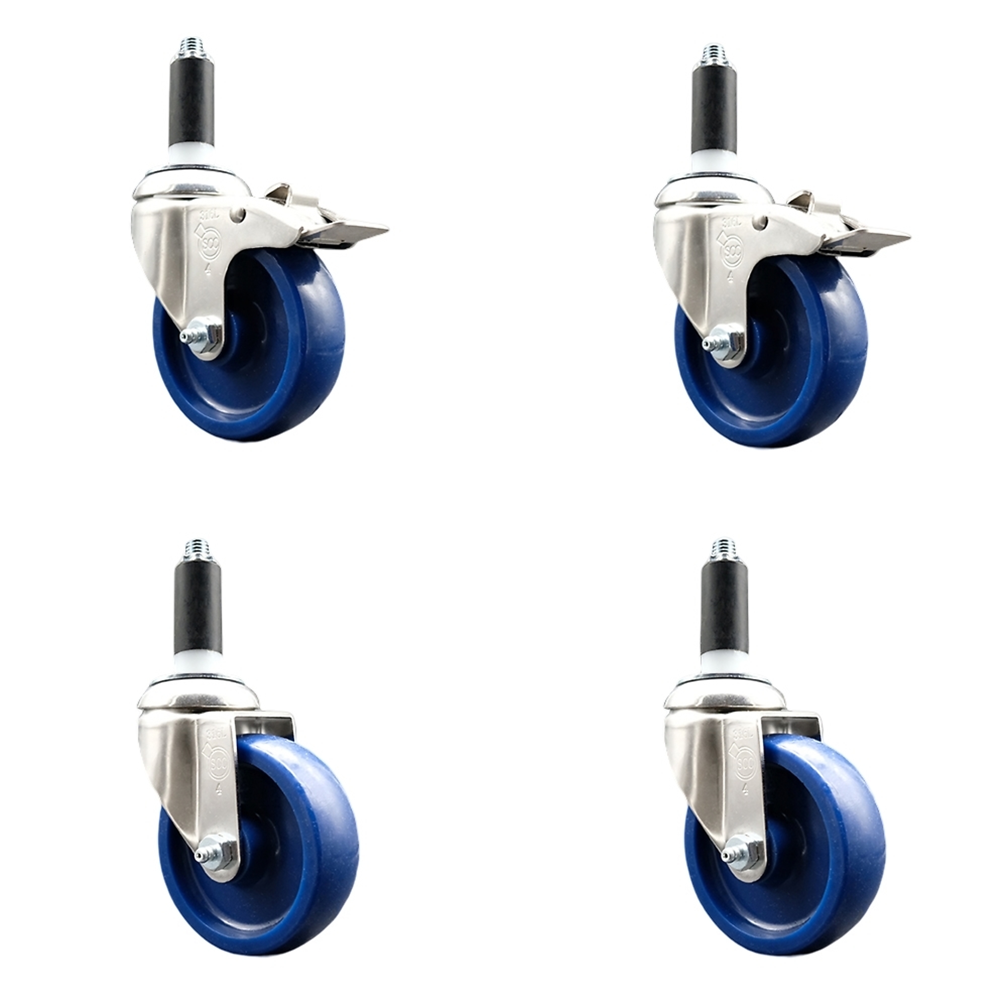 Service Caster, 4Inch x 1 1/4Inch Stem Casters, Wheel Diameter 4 in, Caster Type Swivel, Package (qty.) 4, Model SCC-SS316TTLEX20S414-SPUS-2-S-2-1