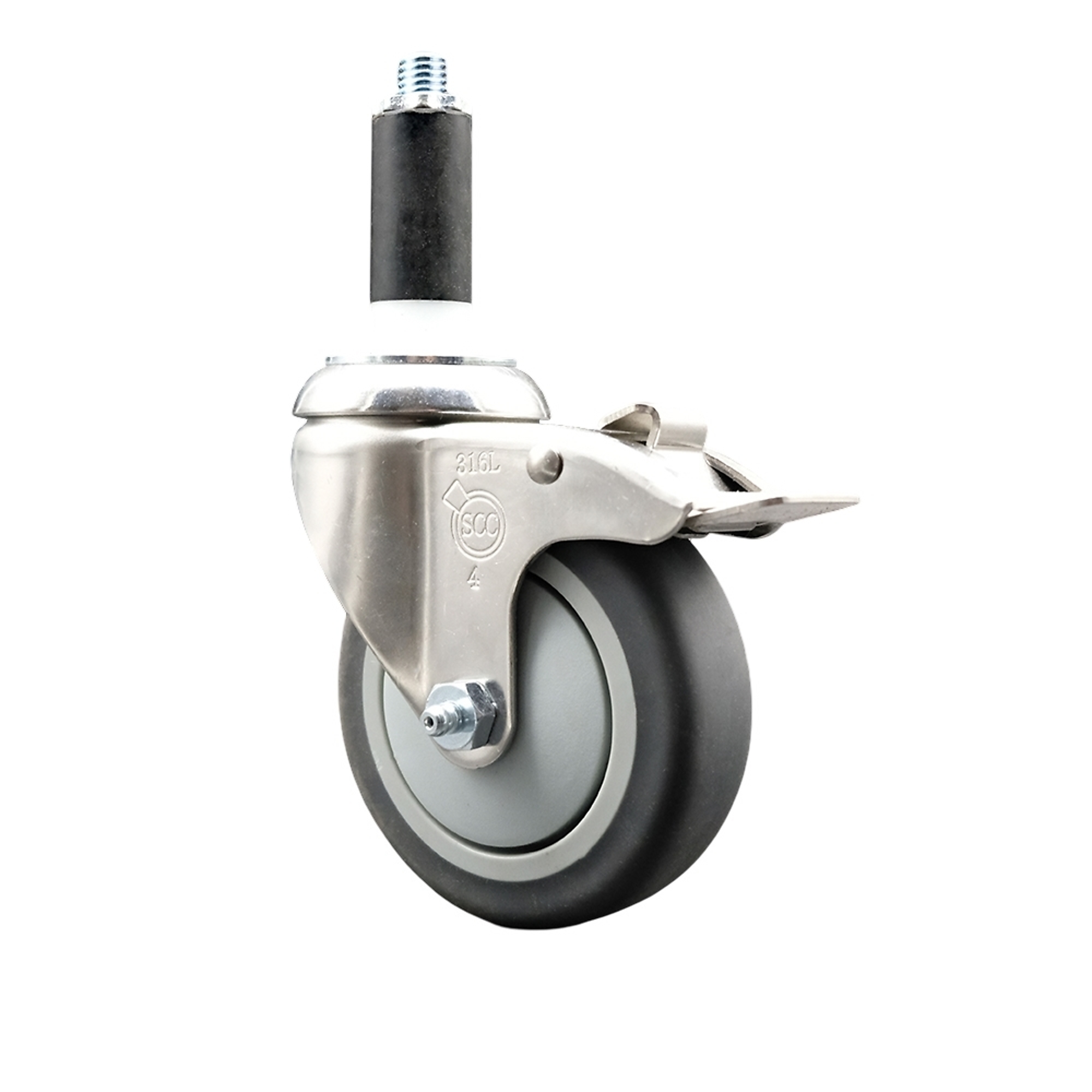 Service Caster, 4Inch x 1 1/4Inch Stem Caster, Wheel Diameter 4 in, Caster Type Swivel, Package (qty.) 1, Model SCC-SS316TTLEX20S414-TPRB-118