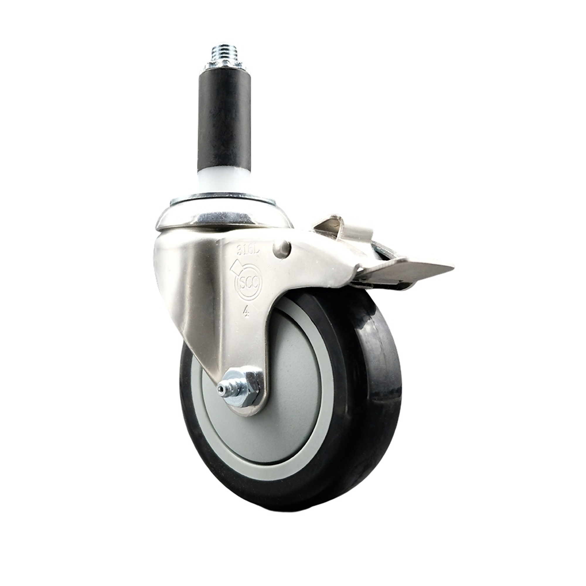 Service Caster, 4Inch x 1 1/4Inch Stem Caster, Wheel Diameter 4 in, Caster Type Swivel, Package (qty.) 1, Model SCC-SS316TTLEX20S414-PPUB-BLK-1