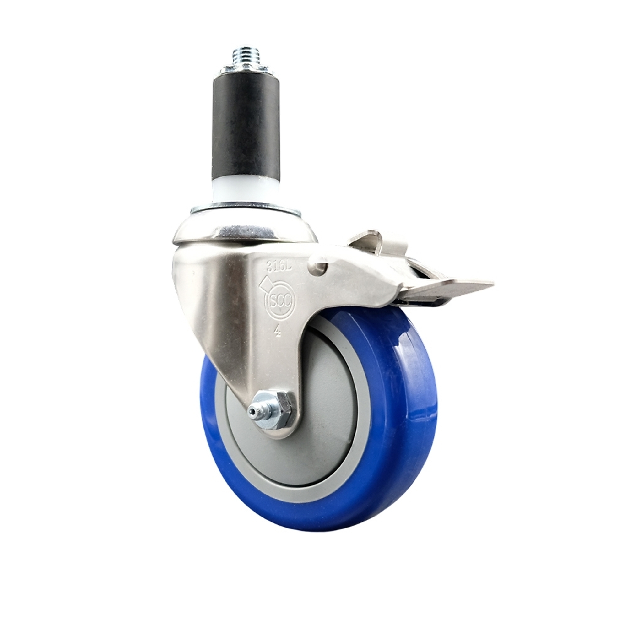 Service Caster, 4Inch x 1 1/4Inch Stem Caster, Wheel Diameter 4 in, Caster Type Swivel, Package (qty.) 1, Model SCC-SS316TTLEX20S414-PPUB-BLUE-114