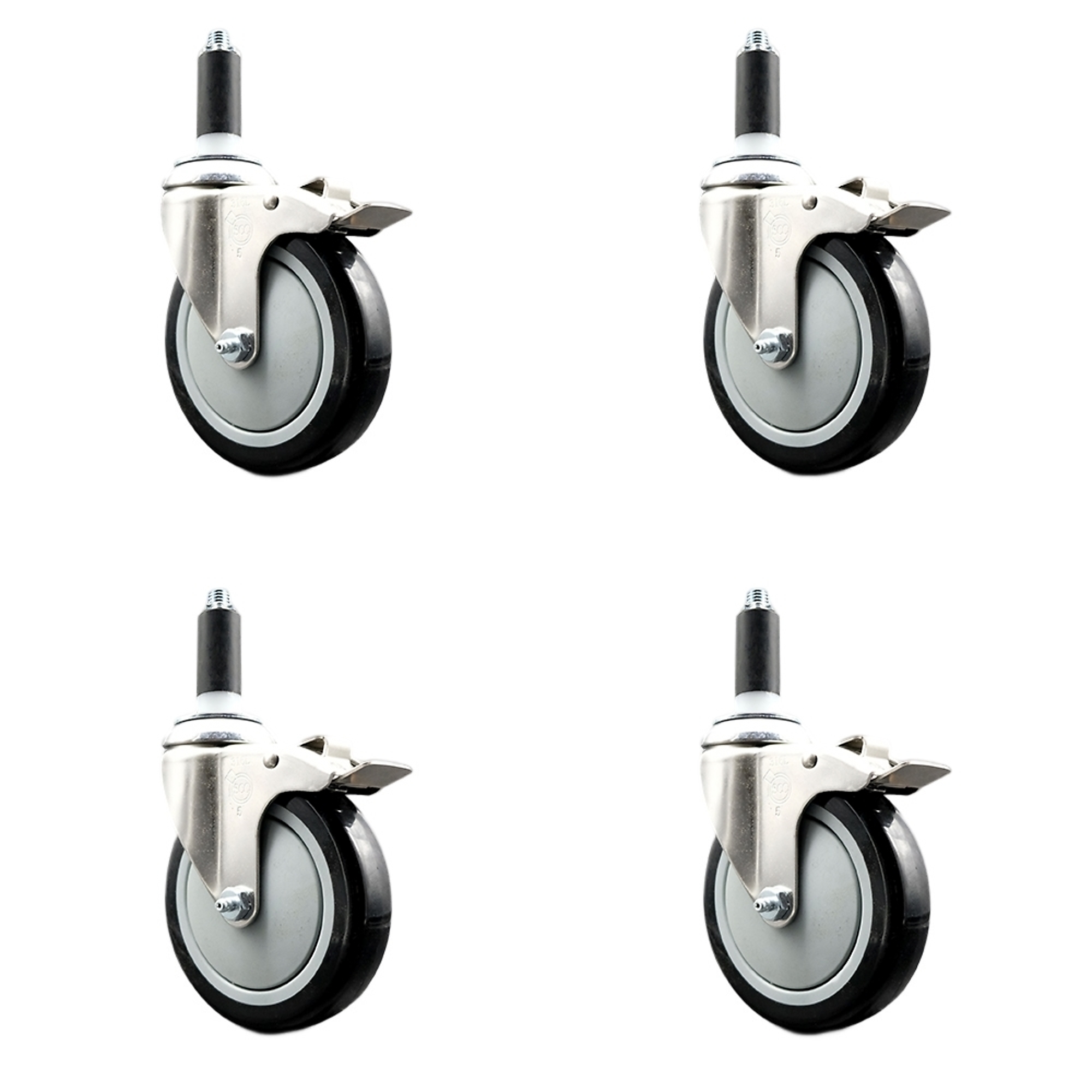 Service Caster, 5Inch x 1 1/4Inch Stem Casters, Wheel Diameter 5 in, Caster Type Swivel, Package (qty.) 4, Model SCC-SS316TTLEX20S514-PPUB-BLK-118-4