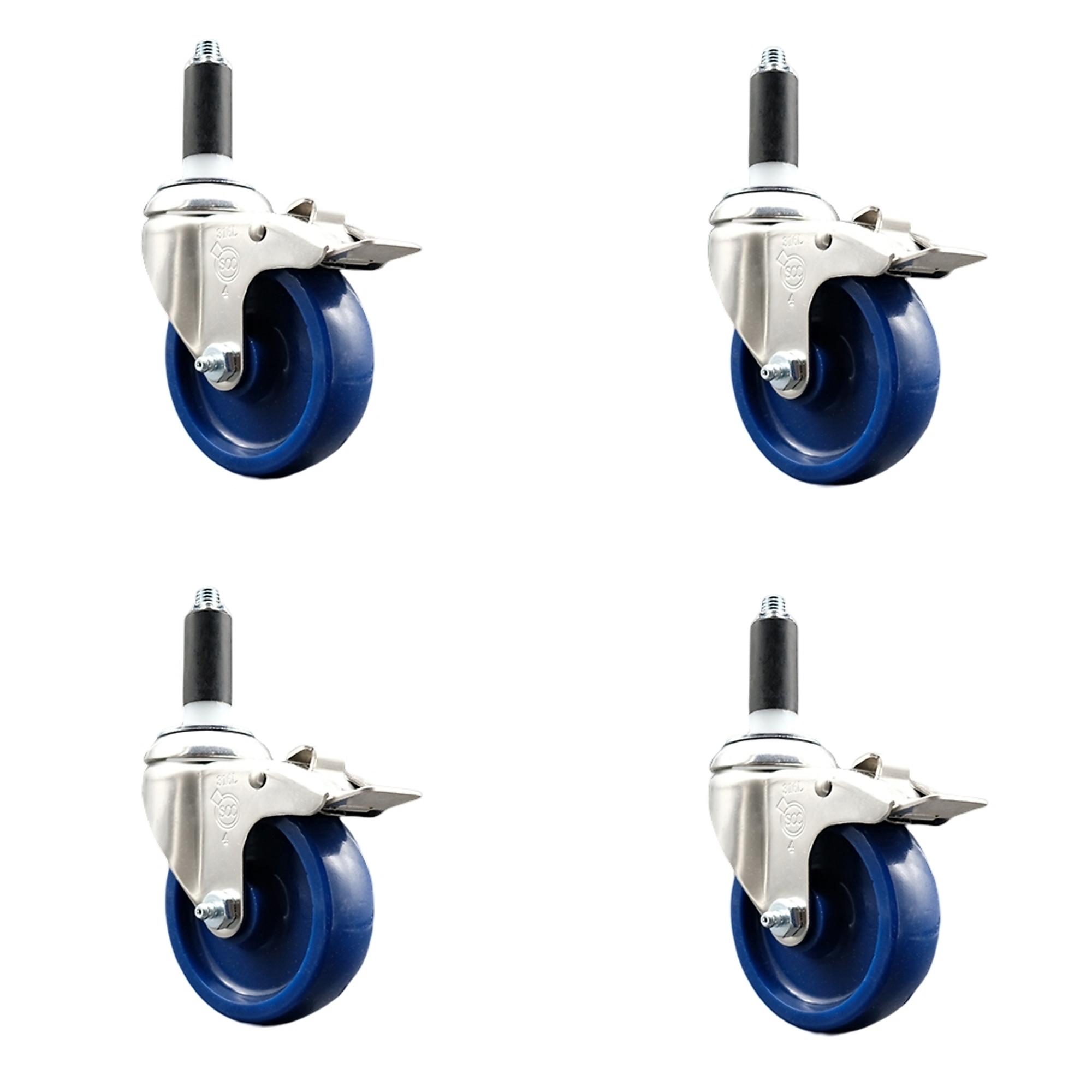 Service Caster, 4Inch x 1 1/4Inch Stem Casters, Wheel Diameter 4 in, Caster Type Swivel, Package (qty.) 4, Model SCC-SS316TTLEX20S414-SPUS-1-4