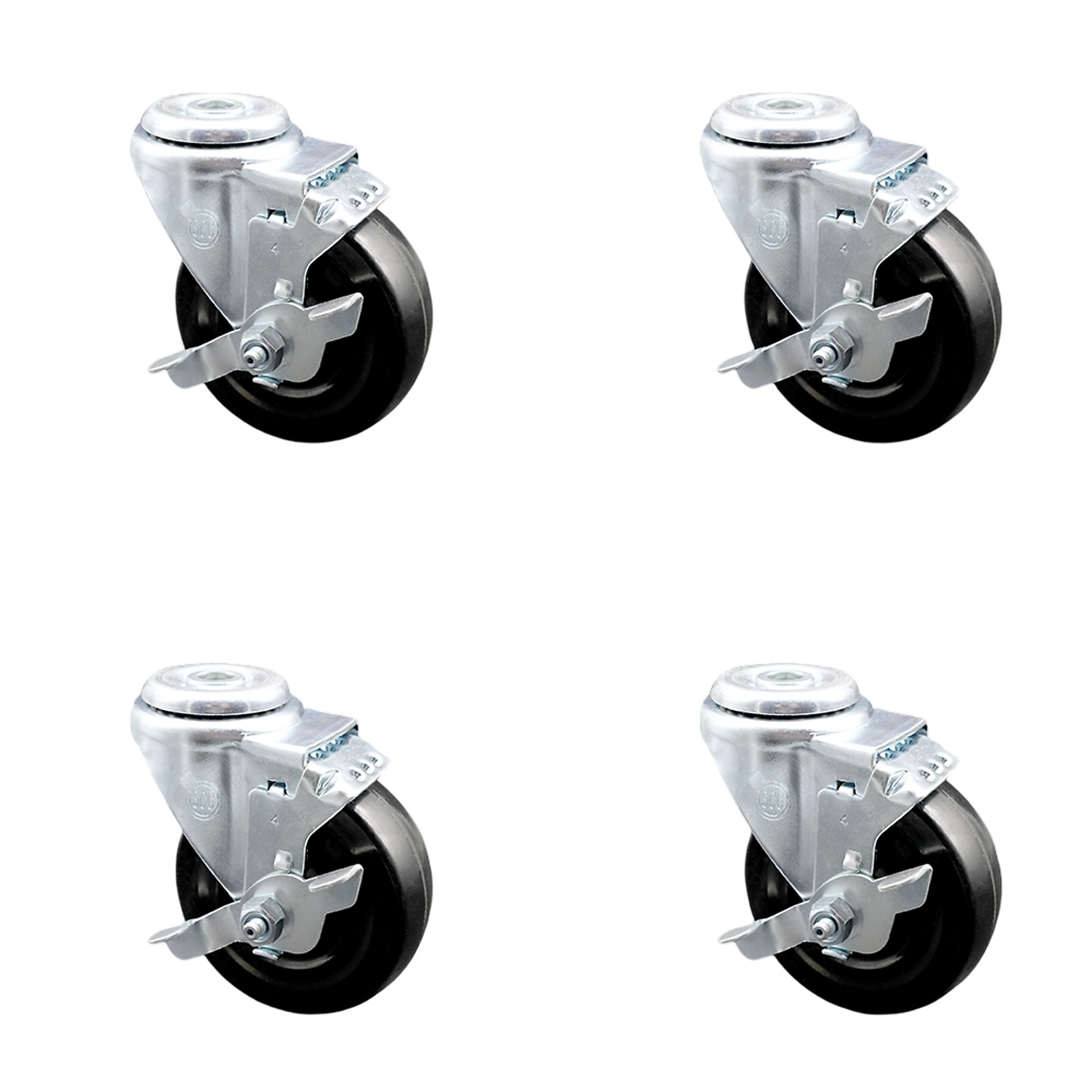 Service Caster, 4Inch x 1 1/4Inch Stem Casters, Wheel Diameter 4 in, Caster Type Swivel, Package (qty.) 4, Model SCC-SSBH20S414-HRS-TLB-4