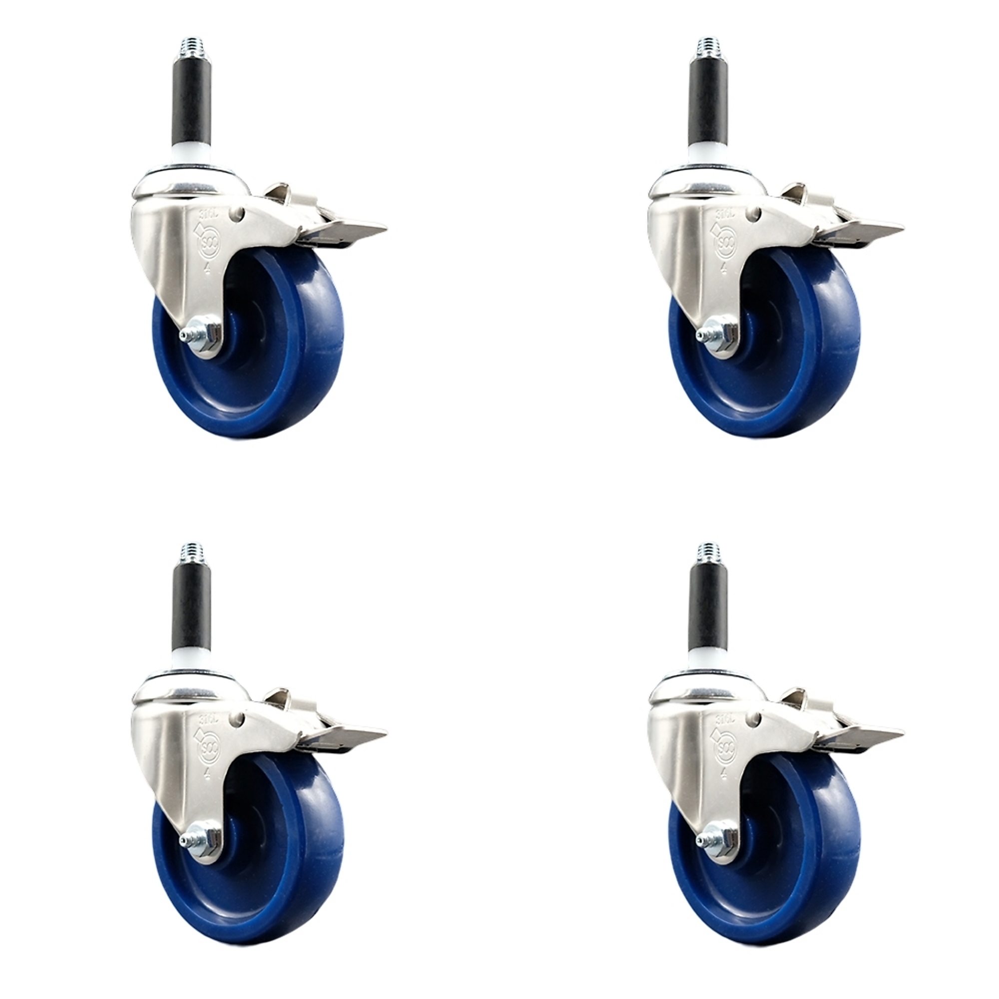 Service Caster, 4Inch x 1 1/4Inch Stem Casters, Wheel Diameter 4 in, Caster Type Swivel, Package (qty.) 4, Model SCC-SS316TTLEX20S414-SPUS-78-4