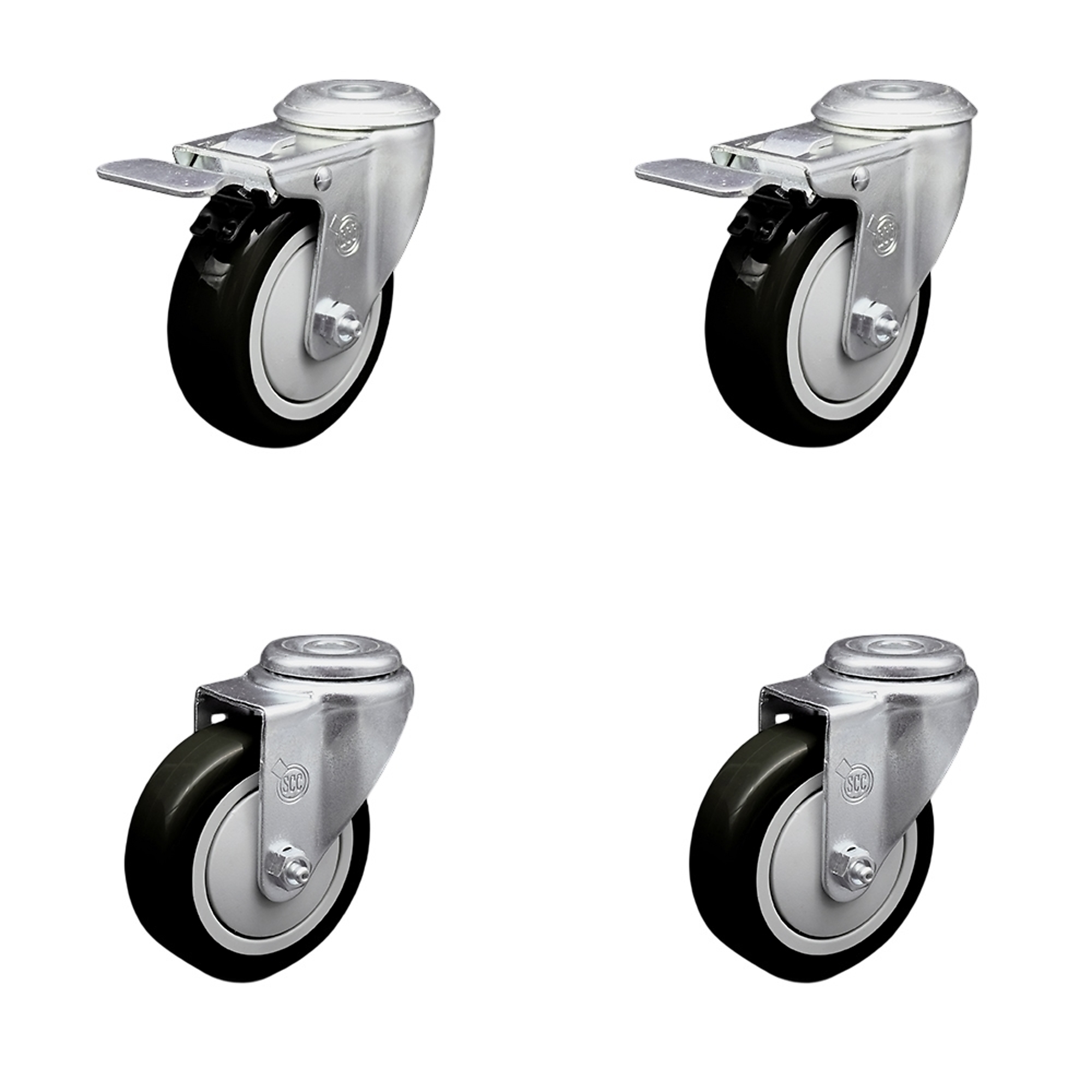 Service Caster, 4Inch x 1 1/4Inch Stem Casters, Wheel Diameter 4 in, Caster Type Swivel, Package (qty.) 4, Model SCC-SSBHTTL20S414-PPUB-BLK-2-S-2