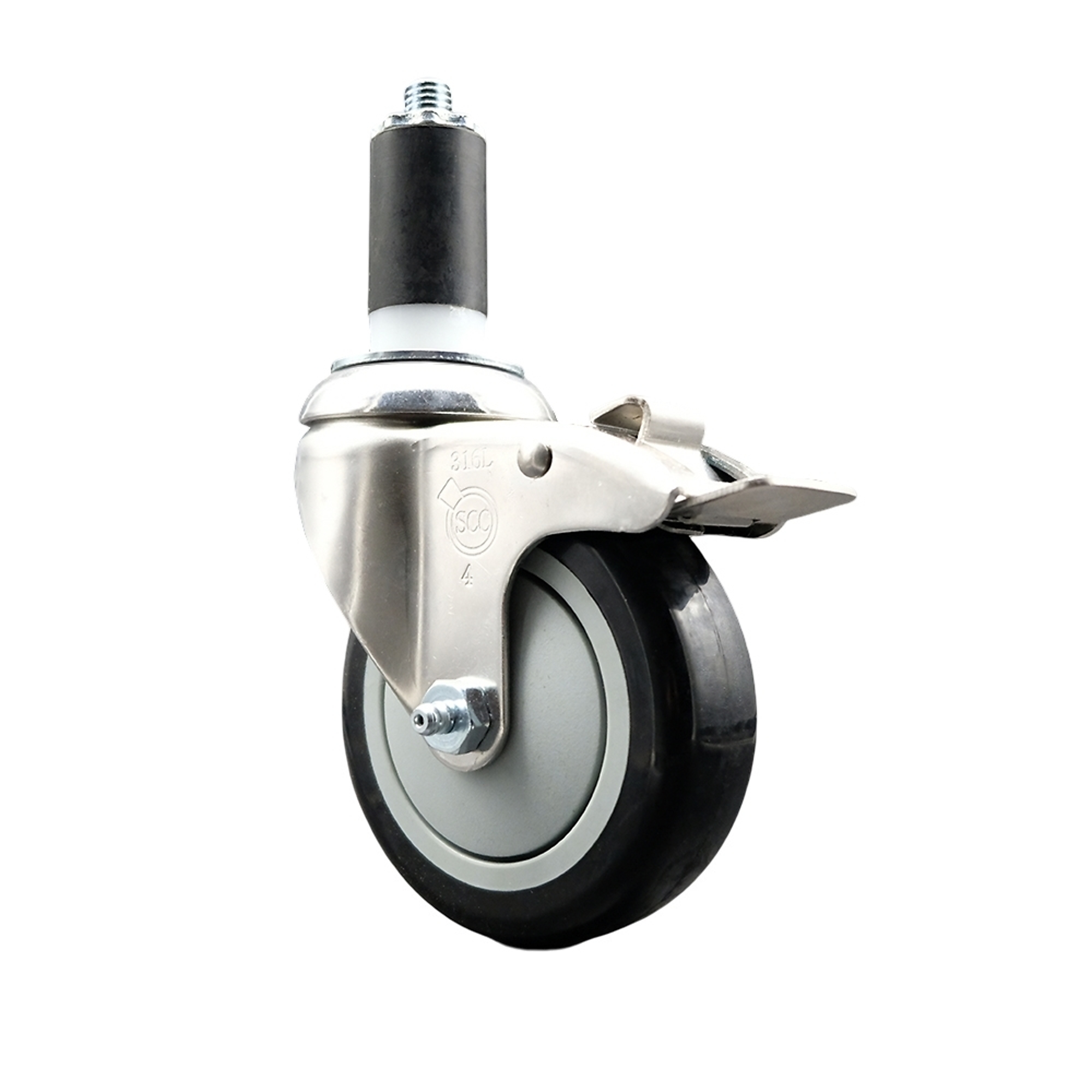 Service Caster, 4Inch x 1 1/4Inch Stem Caster, Wheel Diameter 4 in, Caster Type Swivel, Package (qty.) 1, Model SCC-SS316TTLEX20S414-PPUB-BLK-114