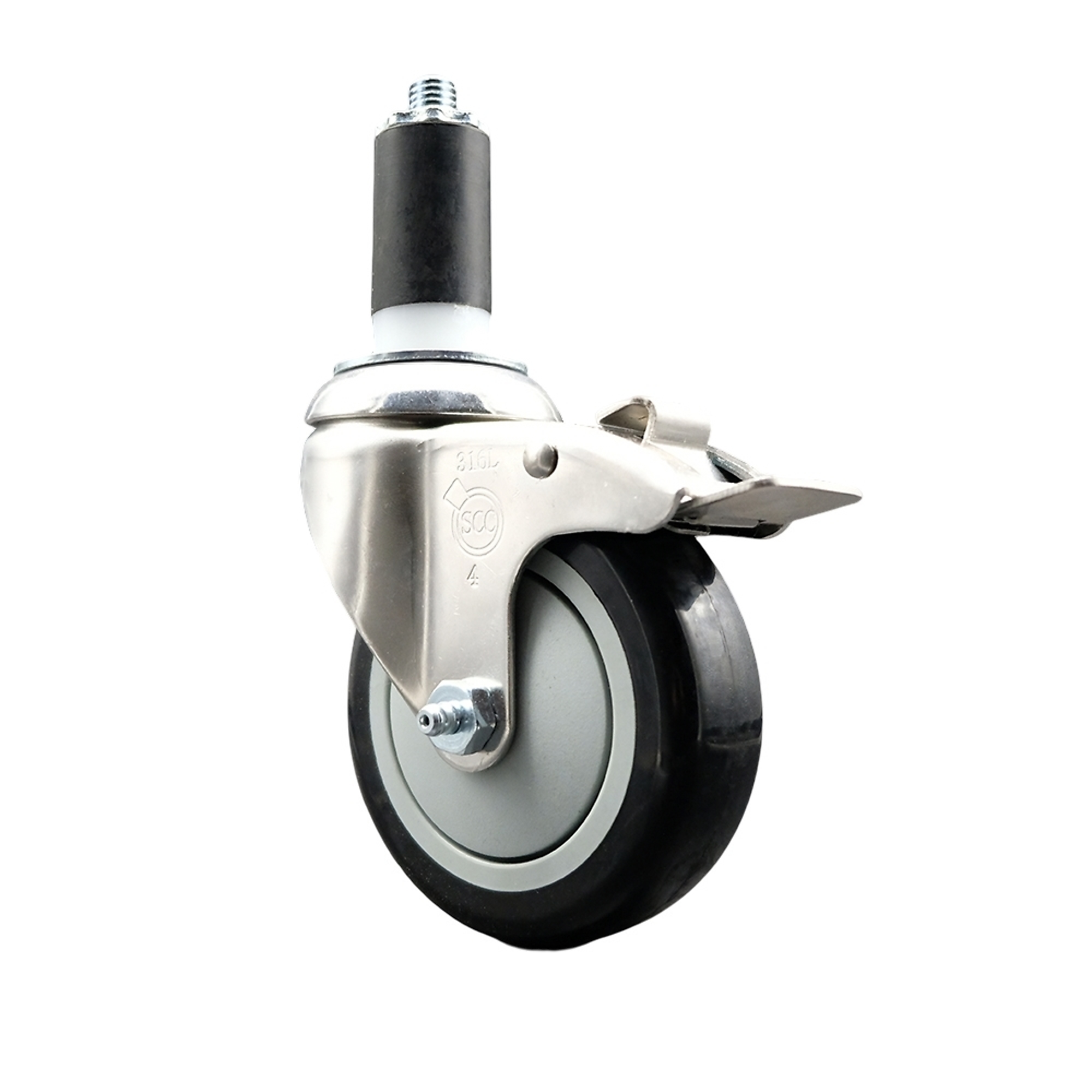 Service Caster, 4Inch x 1 1/4Inch Stem Caster, Wheel Diameter 4 in, Caster Type Swivel, Package (qty.) 1, Model SCC-SS316TTLEX20S414-PPUB-BLK-138