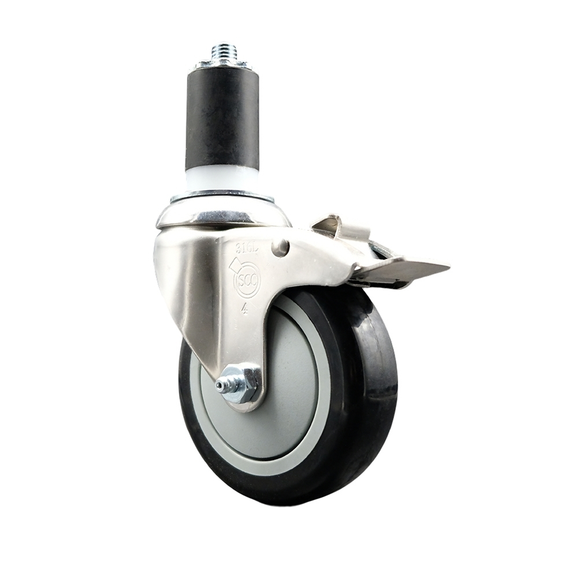 Service Caster, 4Inch x 1 1/4Inch Stem Caster, Wheel Diameter 4 in, Caster Type Swivel, Package (qty.) 1, Model SCC-SS316TTLEX20S414-PPUB-BLK-112