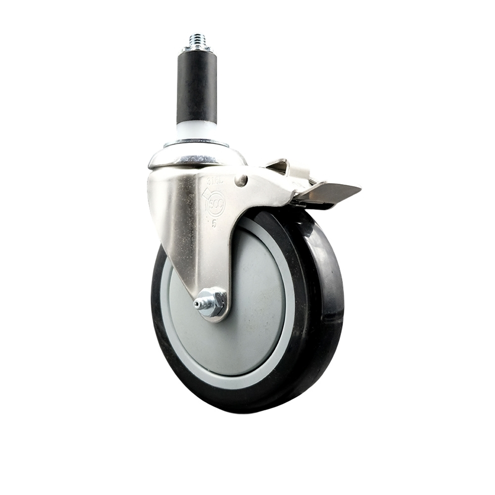 Service Caster, 5Inch x 1 1/4Inch Stem Caster, Wheel Diameter 5 in, Caster Type Swivel, Package (qty.) 1, Model SCC-SS316TTLEX20S514-PPUB-BLK-138