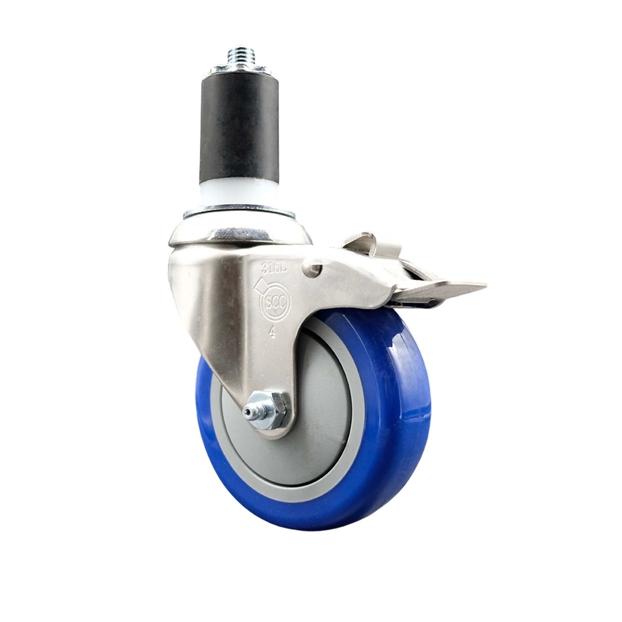 Service Caster, 4Inch x 1 1/4Inch Stem Caster, Wheel Diameter 4 in, Caster Type Swivel, Package (qty.) 1, Model SCC-SS316TTLEX20S414-PPUB-BLUE-112