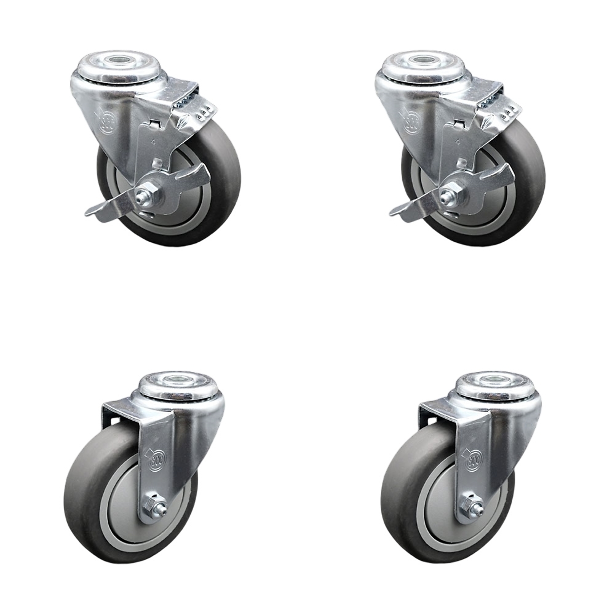 Service Caster, 4Inch x 1 1/4Inch Stem Casters, Wheel Diameter 4 in, Caster Type Swivel, Package (qty.) 4, Model SCC-SSBH20S414-TPRB-2-TLB-2