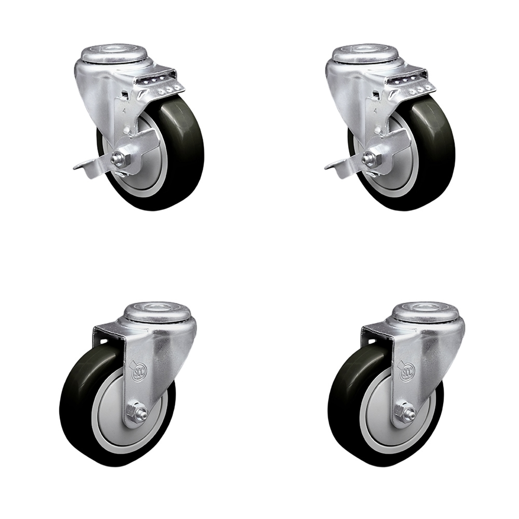 Service Caster, 4Inch x 1 1/4Inch Stem Casters, Wheel Diameter 4 in, Caster Type Swivel, Package (qty.) 4, Model SCC-SSBH20S414-PPUB-BLK-TLB-2-S-2